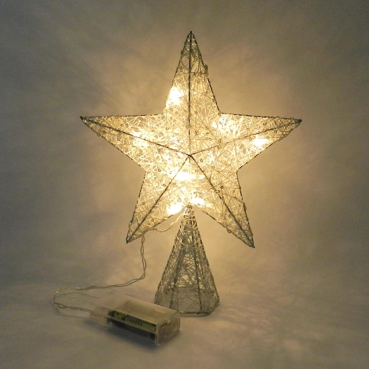 White LED Star Tree Topper with Timer, 8 x 10 Inch