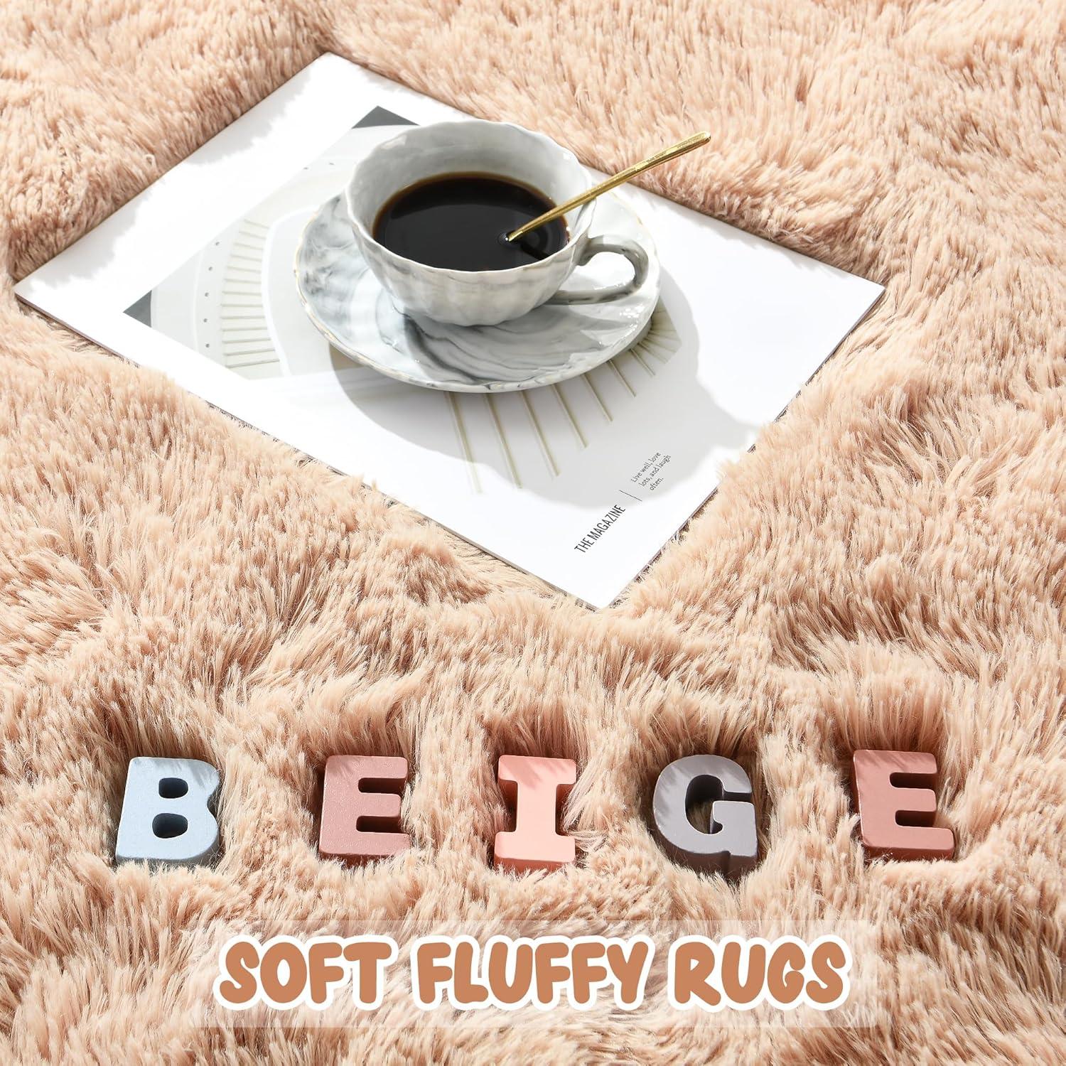 Beige 5x8 Faux Fur Shaggy Area Rug