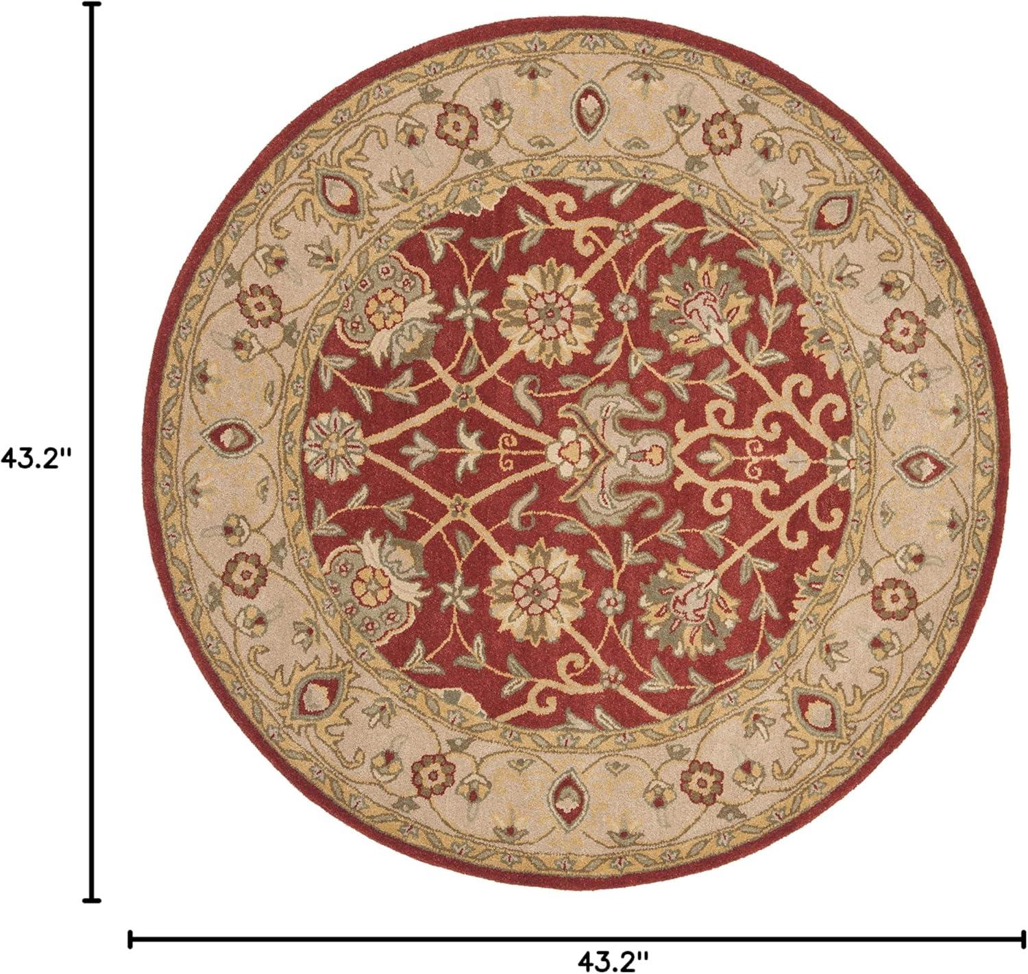 SAFAVIEH Antiquity Lilibeth Traditional Floral Wool Area Rug, Rust, 3'6" x 3'6" Round