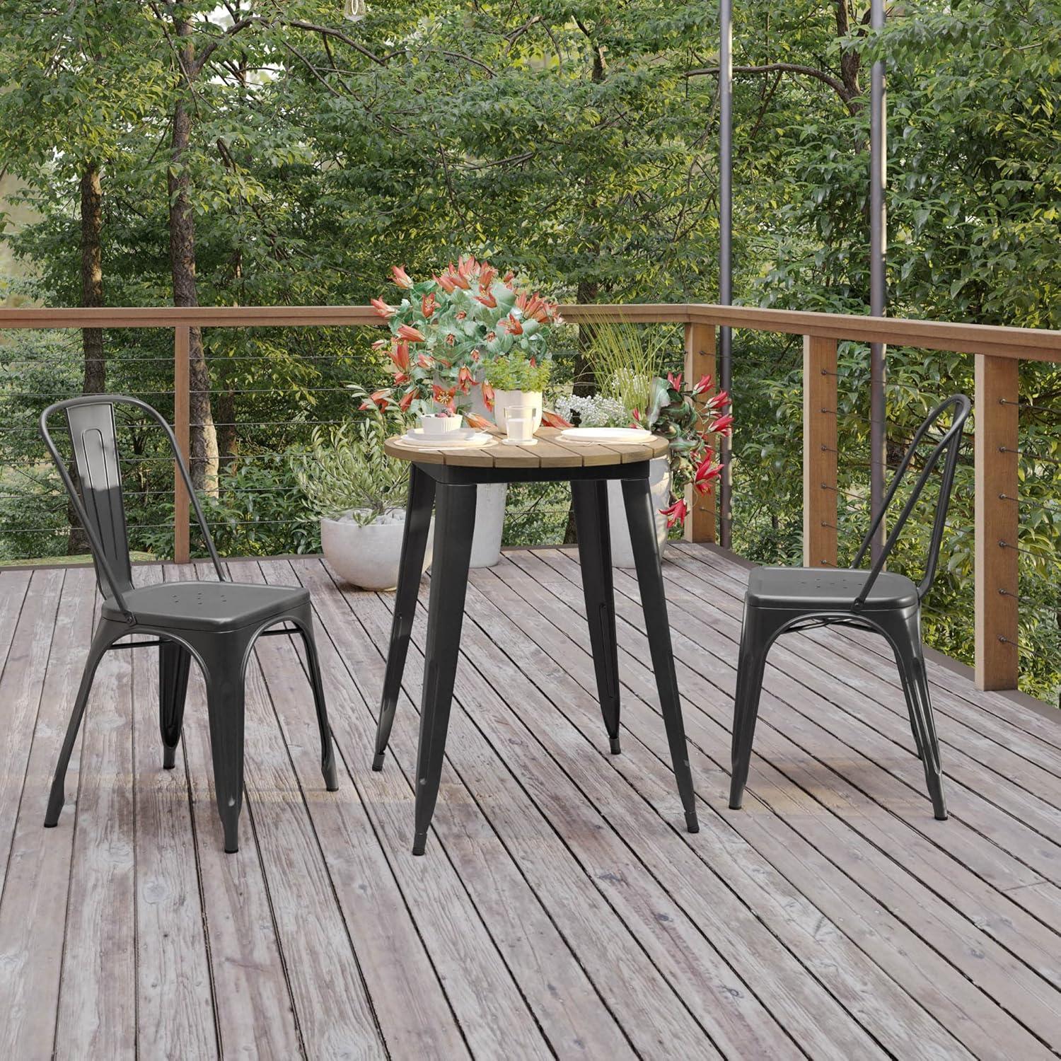 Flash Furniture Declan Commercial Grade Indoor/Outdoor Dining Table, 23.75" Round All Weather Brown Poly Resin Top with Black Steel Base