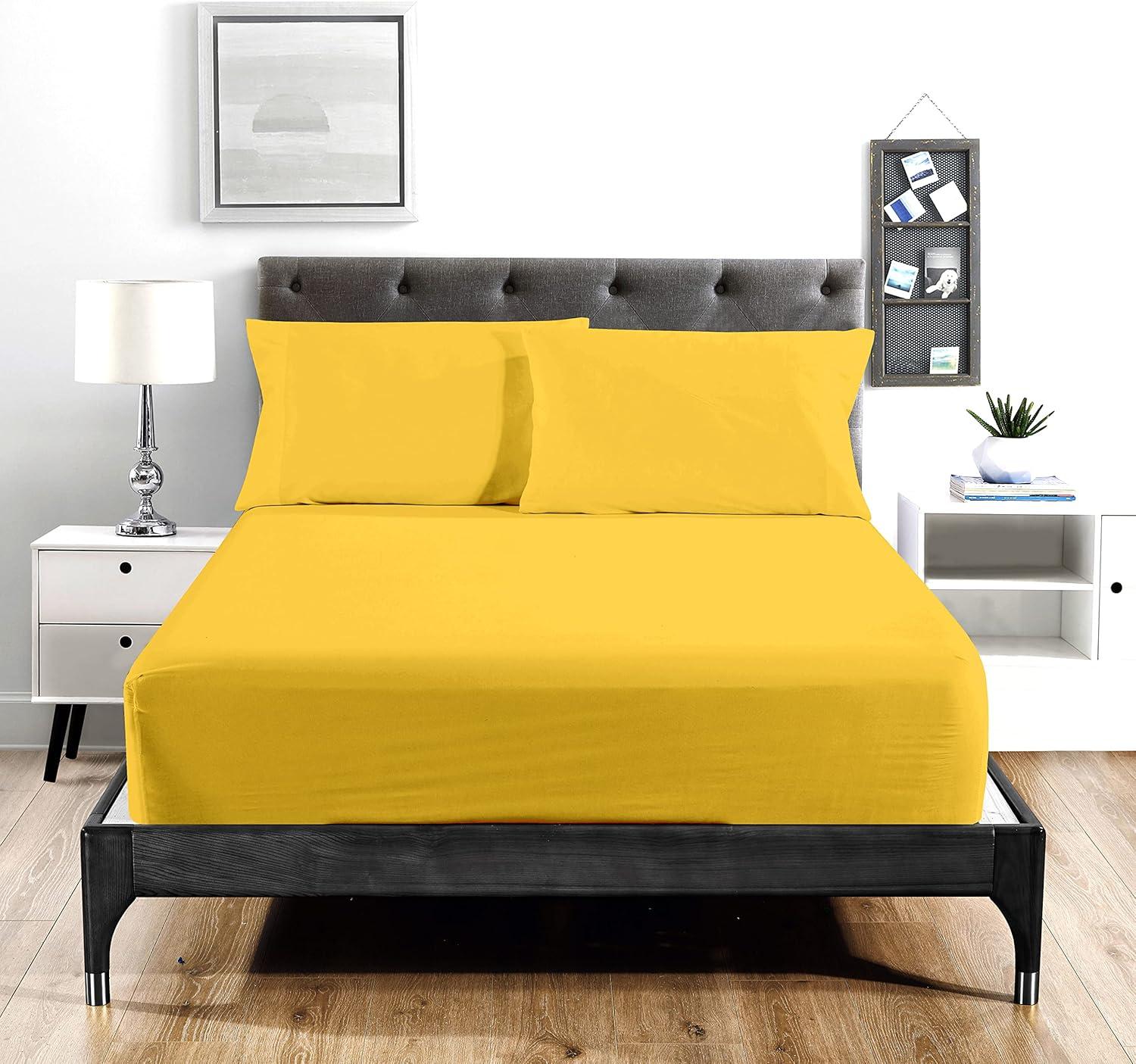 Queen Yellow Polyester Microfiber 4-Piece Sheet Set