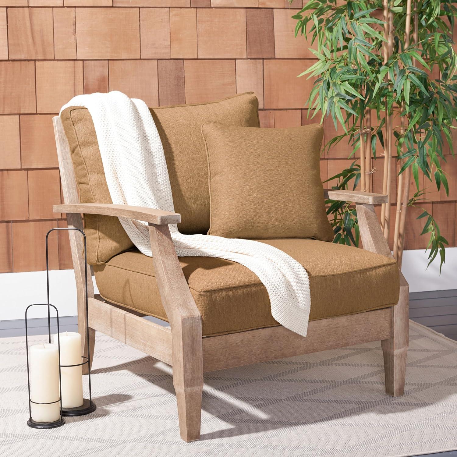 SAFAVIEH Couture Martinique Coastal Eucalyptus Wood Solid Armchair, Natural/Grey