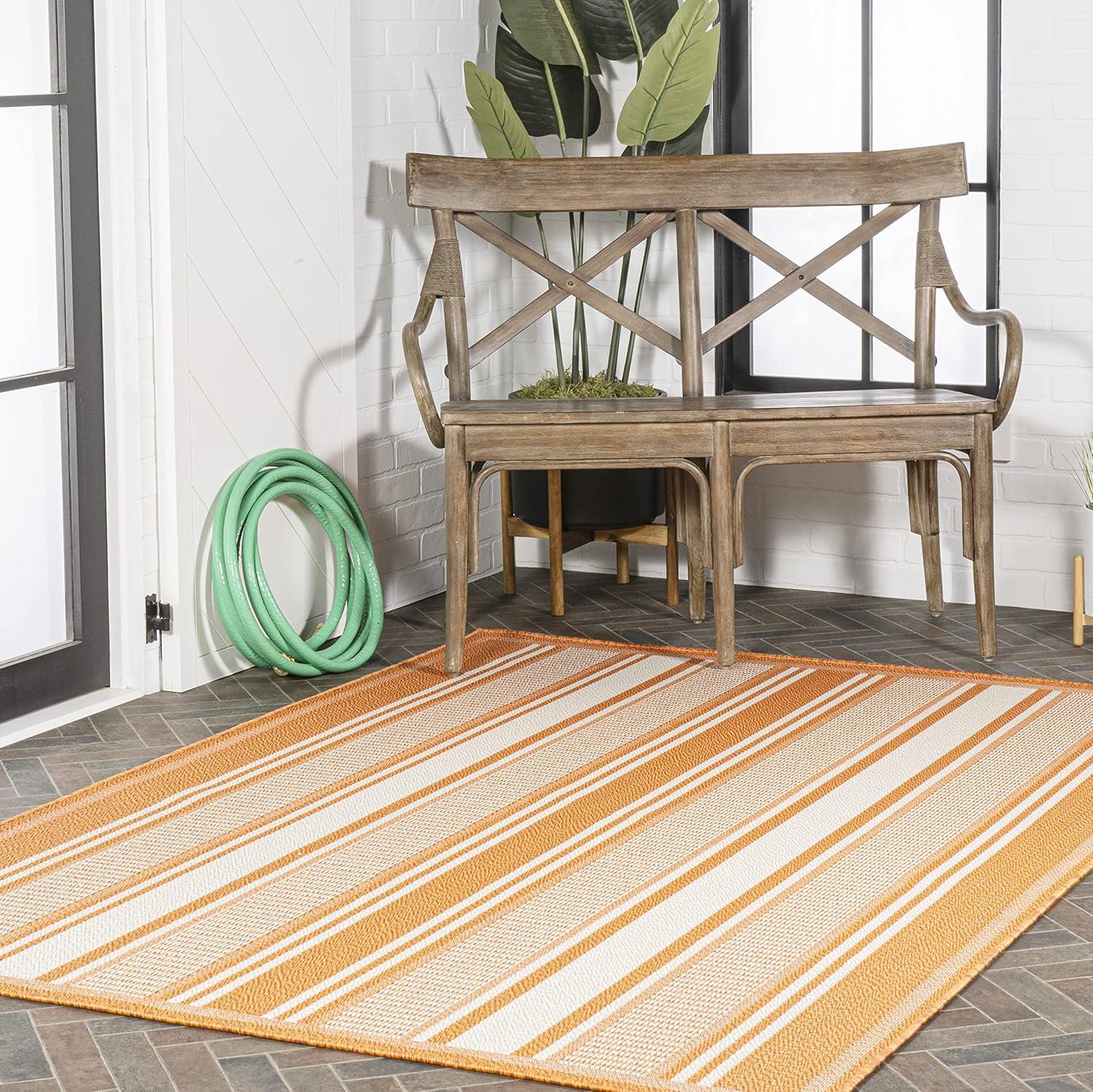 5' x 8' Haynes Modern Double Stripe Indoor/Outdoor Area Rug, Orange/Cream - JONATHAN Y