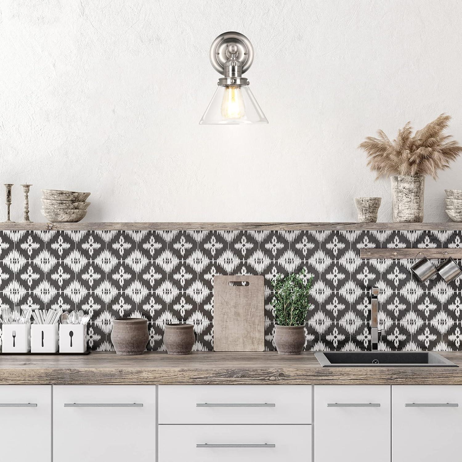 Design House 589028-SN Augustin Transitional 1-Light Indoor Dimmable Wall Light Fixture with Clear Seedy Glass Shade for Kitchen Hallway Bedroom Bathroom, Satin Nickel