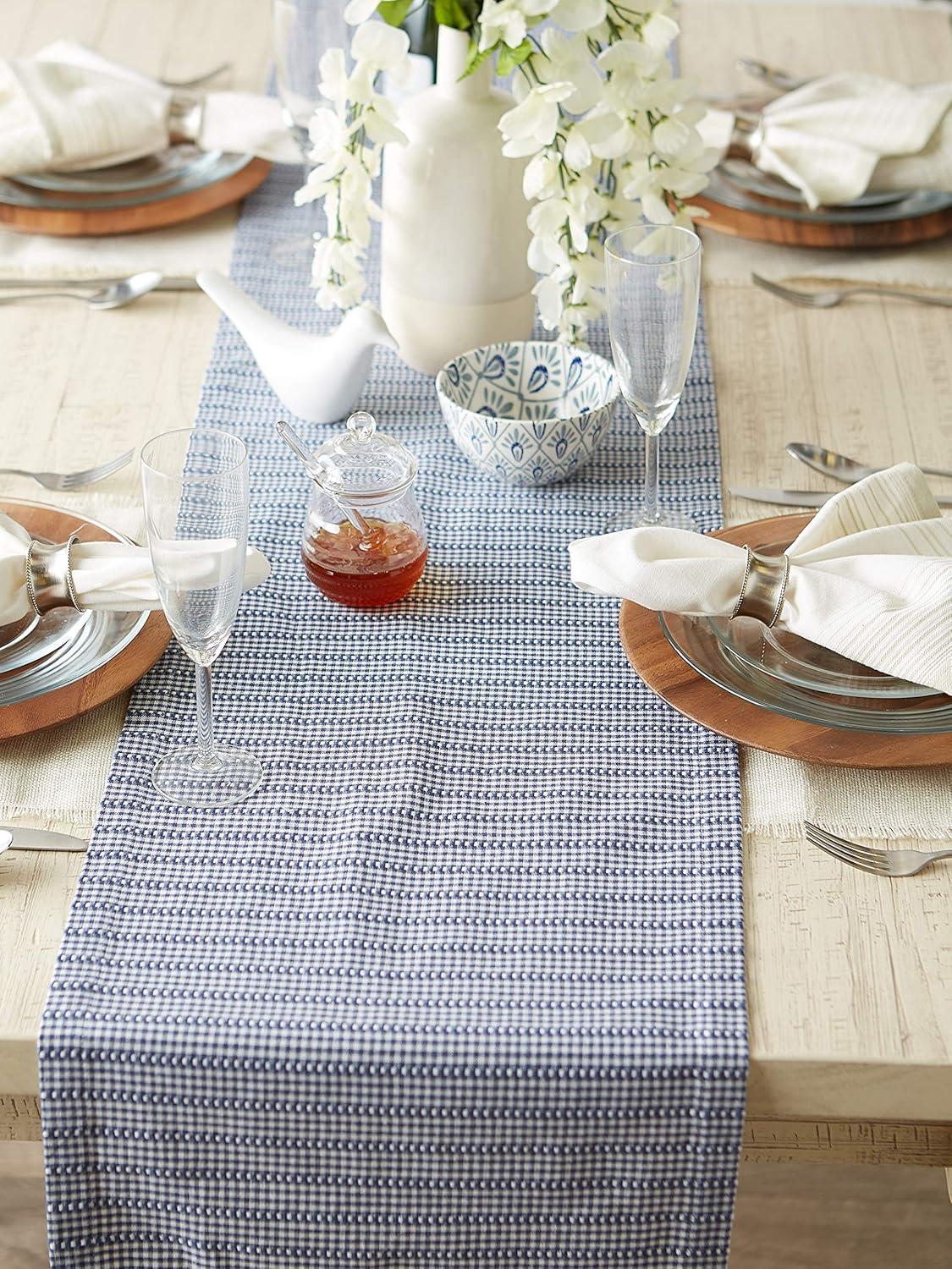 Contemporary Home Living 14" x 72" White and  French Blue Farmhouse Gingham Table Runner
