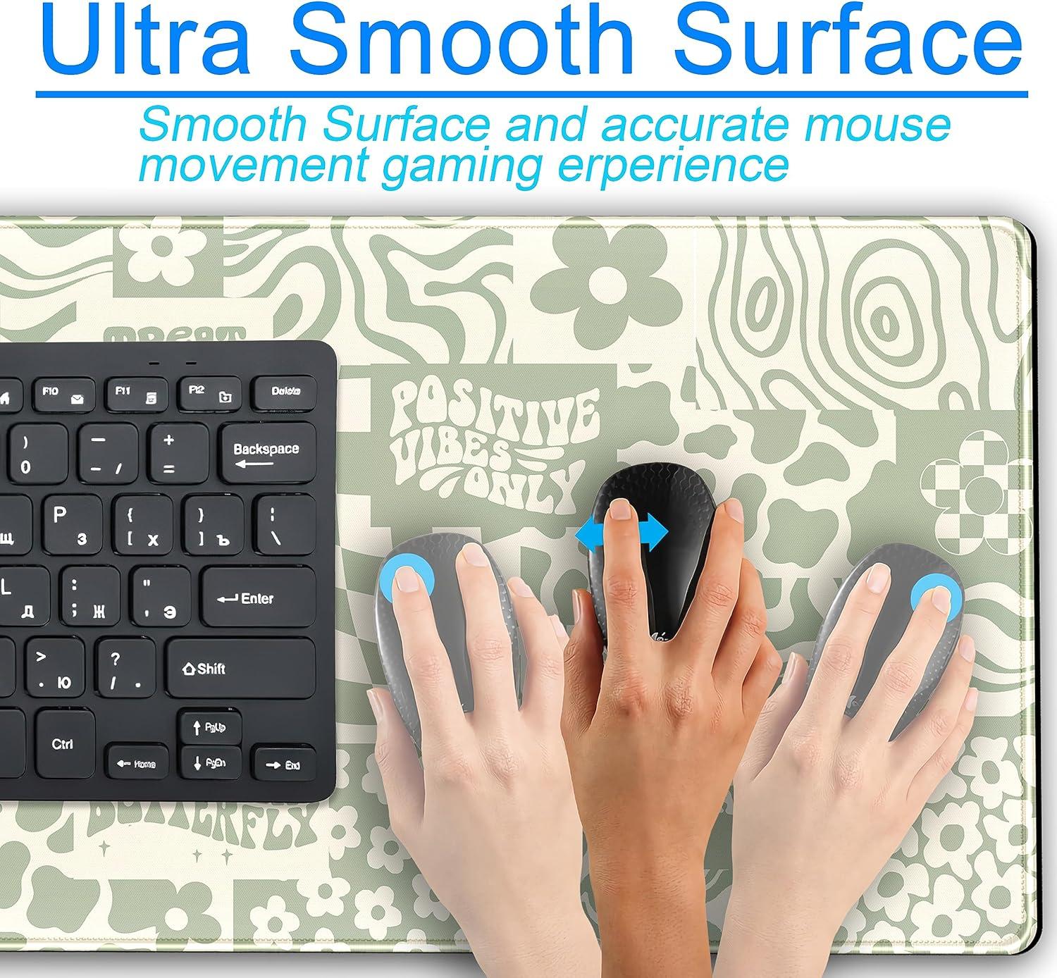 Boho Sage Green XXL Gaming Desk Mat with Non-Slip Base