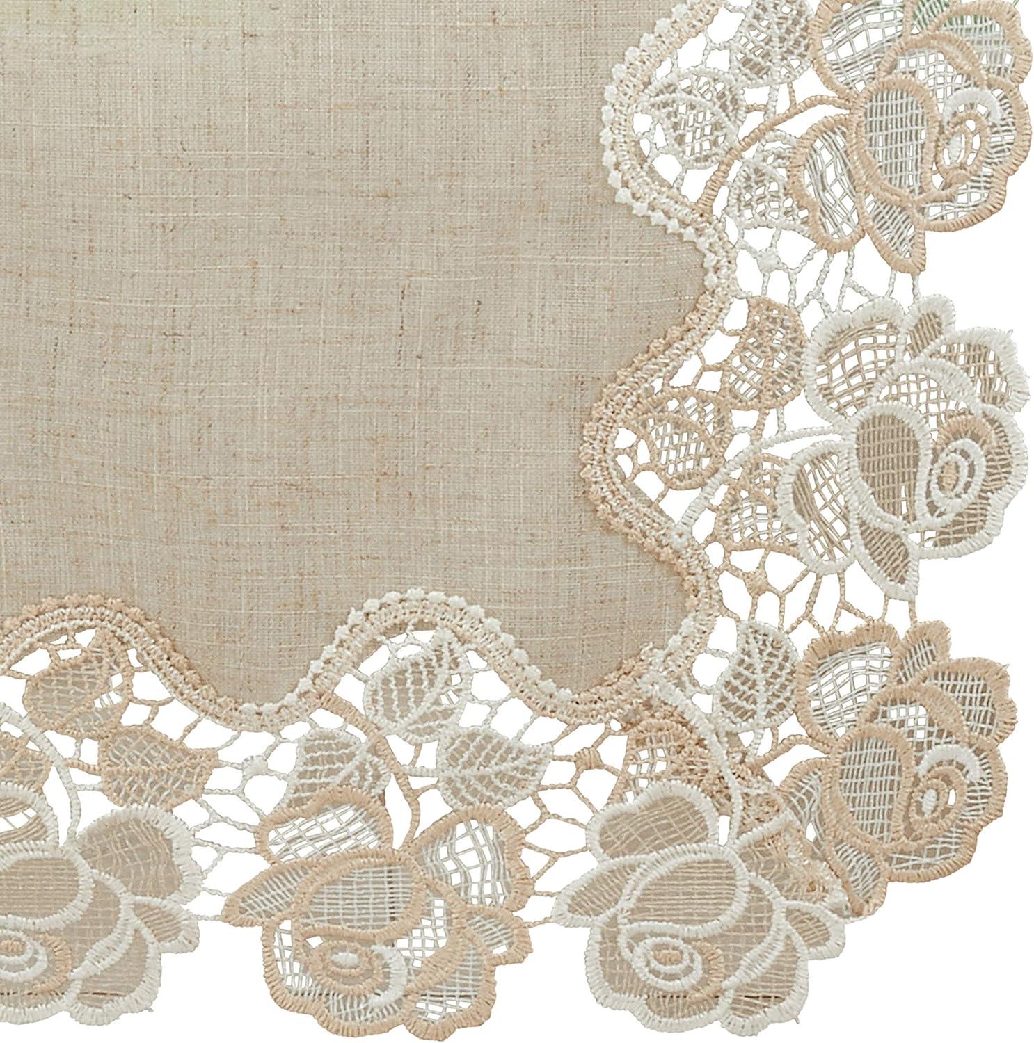 Natural Beige Floral Lace Rose Border Square Tablecloth