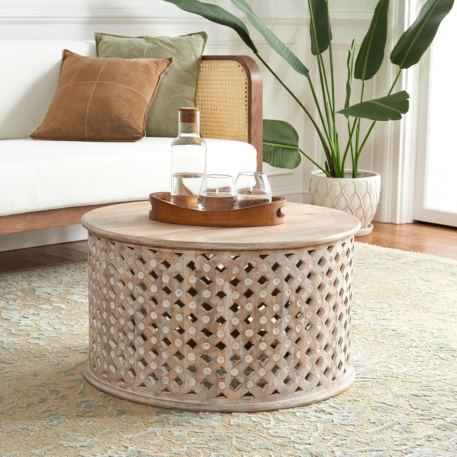 SAFAVIEH Kyrith Rustic Round Coffee Table, Burnt Natural