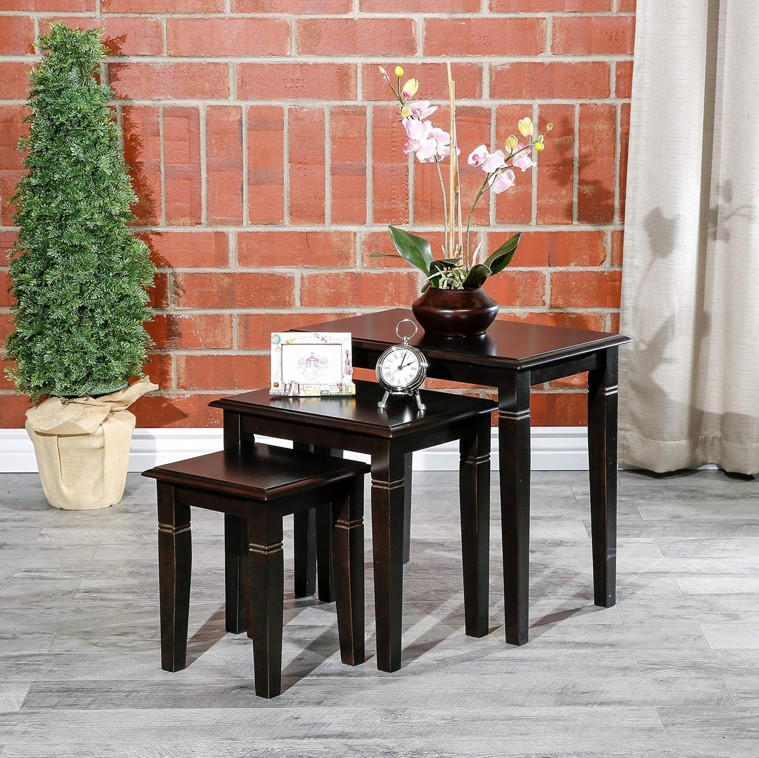 Stunning 3-Piece Espresso Nesting Table Set for Elegant Home Decor  Perfect for Versatile Use and Space-Saving in Living Room or Bedroom