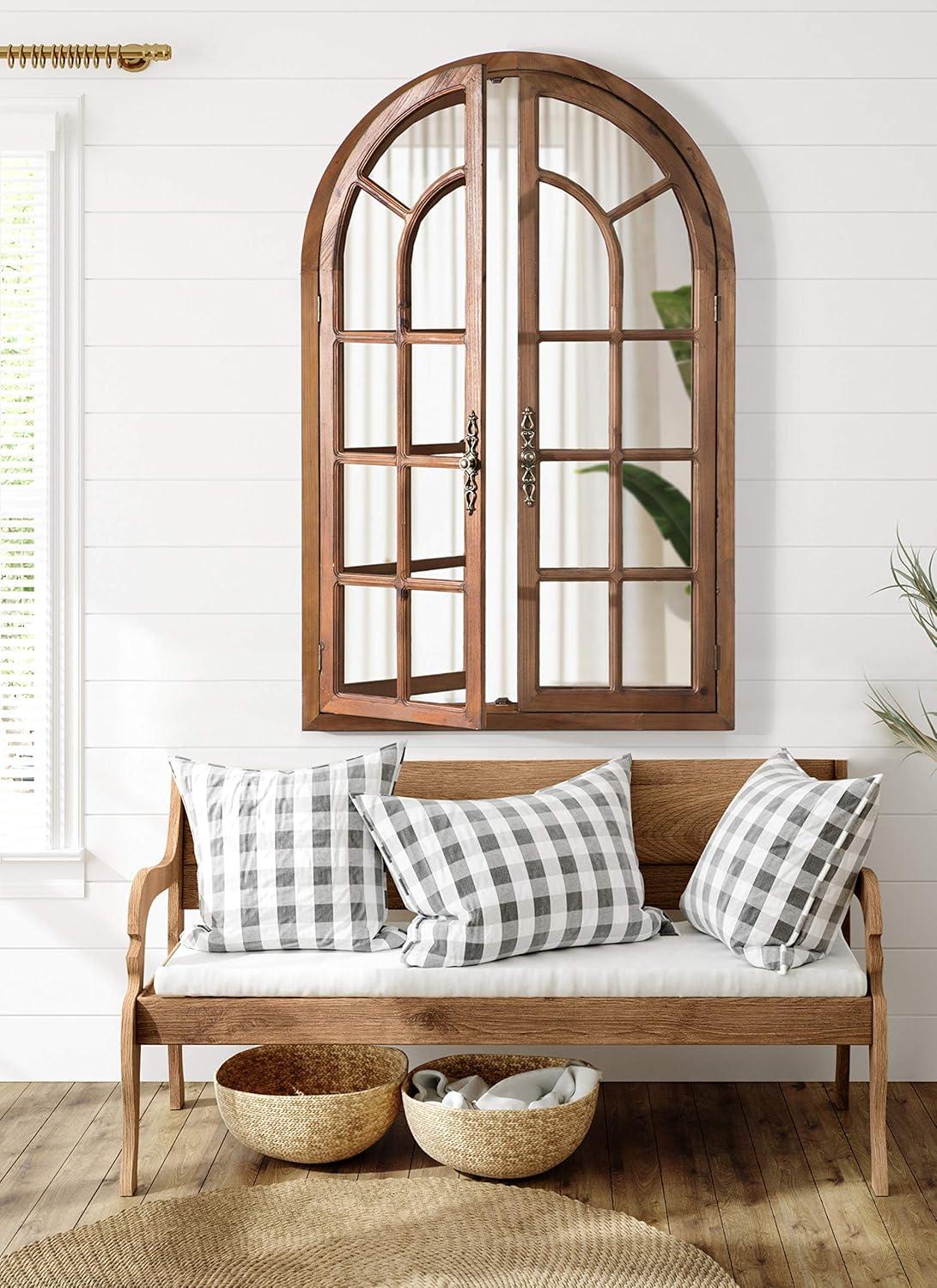 28"x44" Boldmere Arch Wall Mirror White - Kate & Laurel All Things Decor: Rustic Farmhouse Windowpane