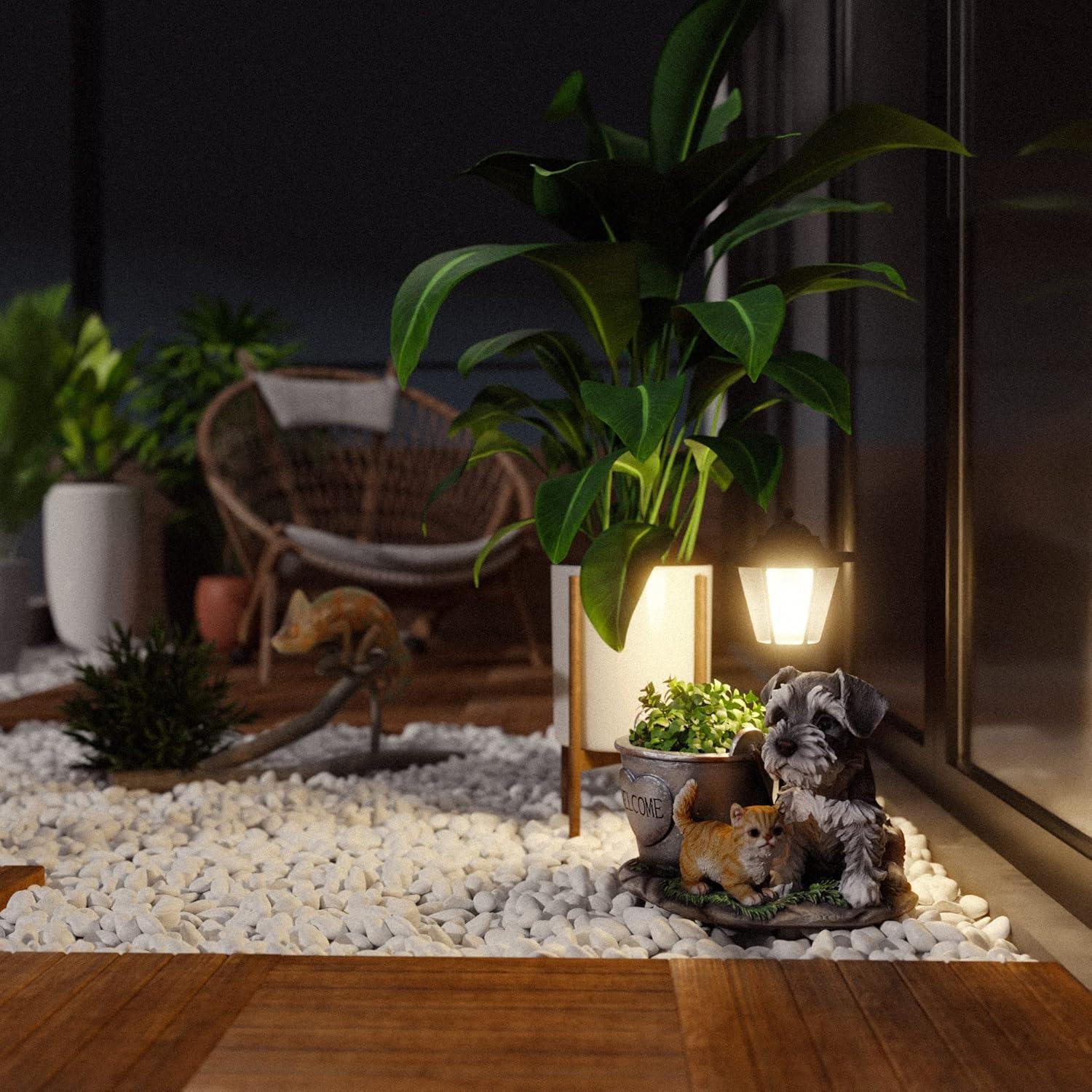 Lights And Flowerpot Funny Garden Decor Housewarming Gifts Lights For Patio Yard, Balcony Decorations (Dog And Cat)