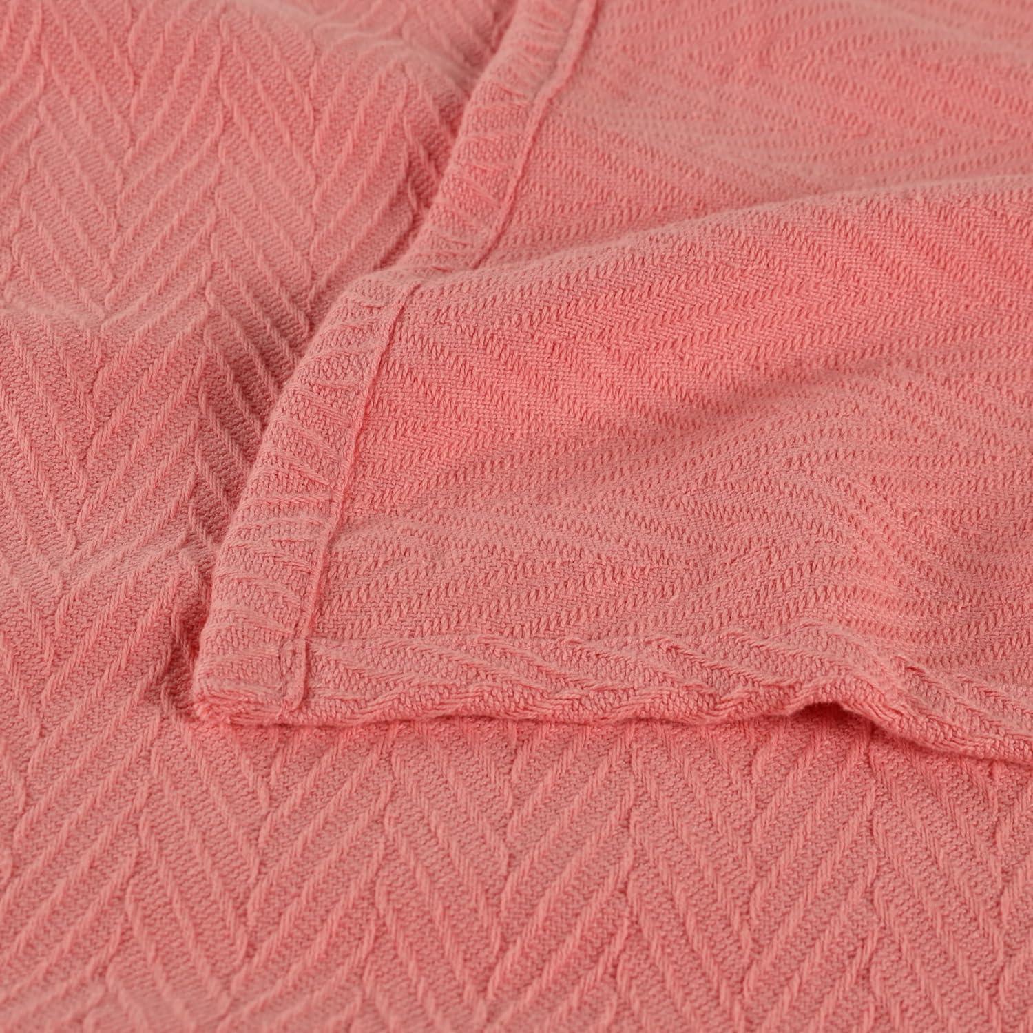 Superior Dobbyweave Knit Cotton Blanket, All Season Bed Blanket, Full/Queen 88" x 100", Coral