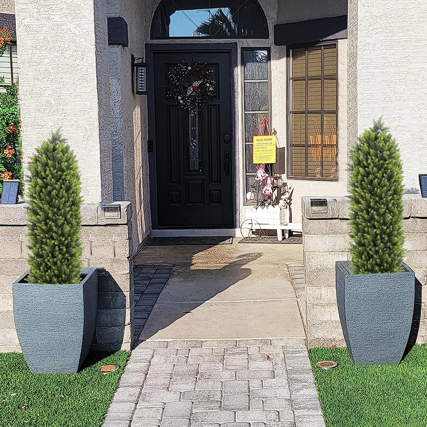4ft Artificial Cedar Topiary Trees 2 Pack, Beautiful Realistic Artificial Plants for Outdoor, UV Protection Potted Plants Artificial Shrubs for Outdoor, Indoor, Office, Front Porch Decor.