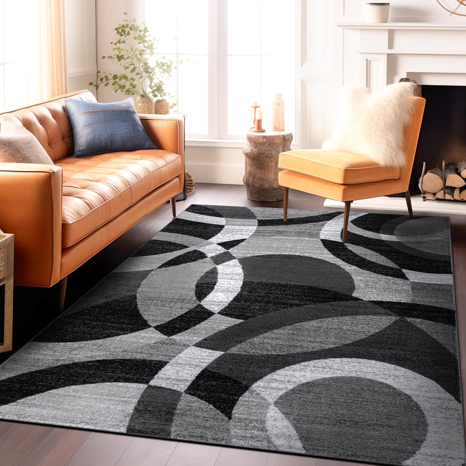 World Rug Gallery Geometric Circles Gray 7'10" x 10'2" Indoor Area Rug