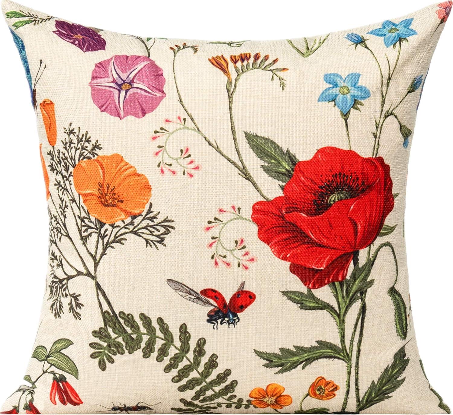 All Smiles Outdoor Patio Throw Pillow Covers 20x20 Set of 4 Spring Summer Garden Flowers Farmhouse Décor Outside Furniture Bench Chair Decorative Cushion Cases for Swing Deep Seat Bed Couch Sofa