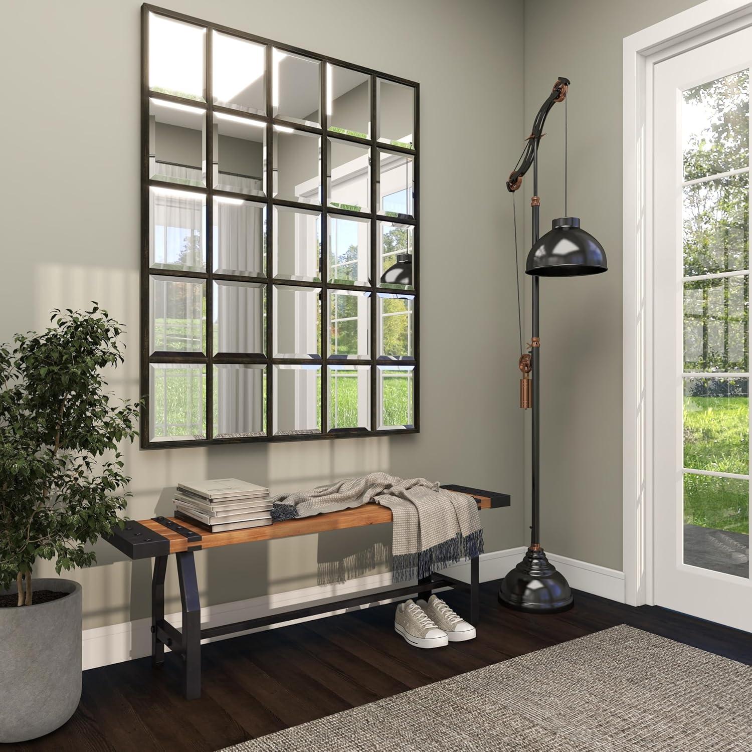 Williston Forge Rickey Wood Brown Bench with Black Metal Base and Studs