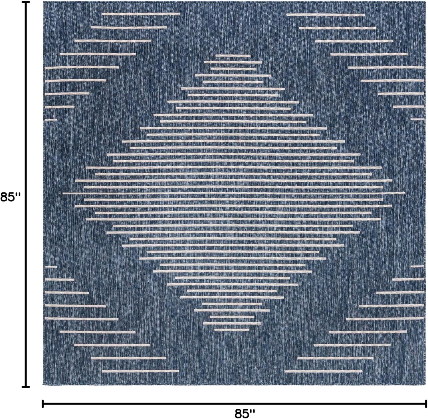 Unique Loom 7' 0 x 7' 0 Square Indoor/Outdoor Modern Blue Area Rug