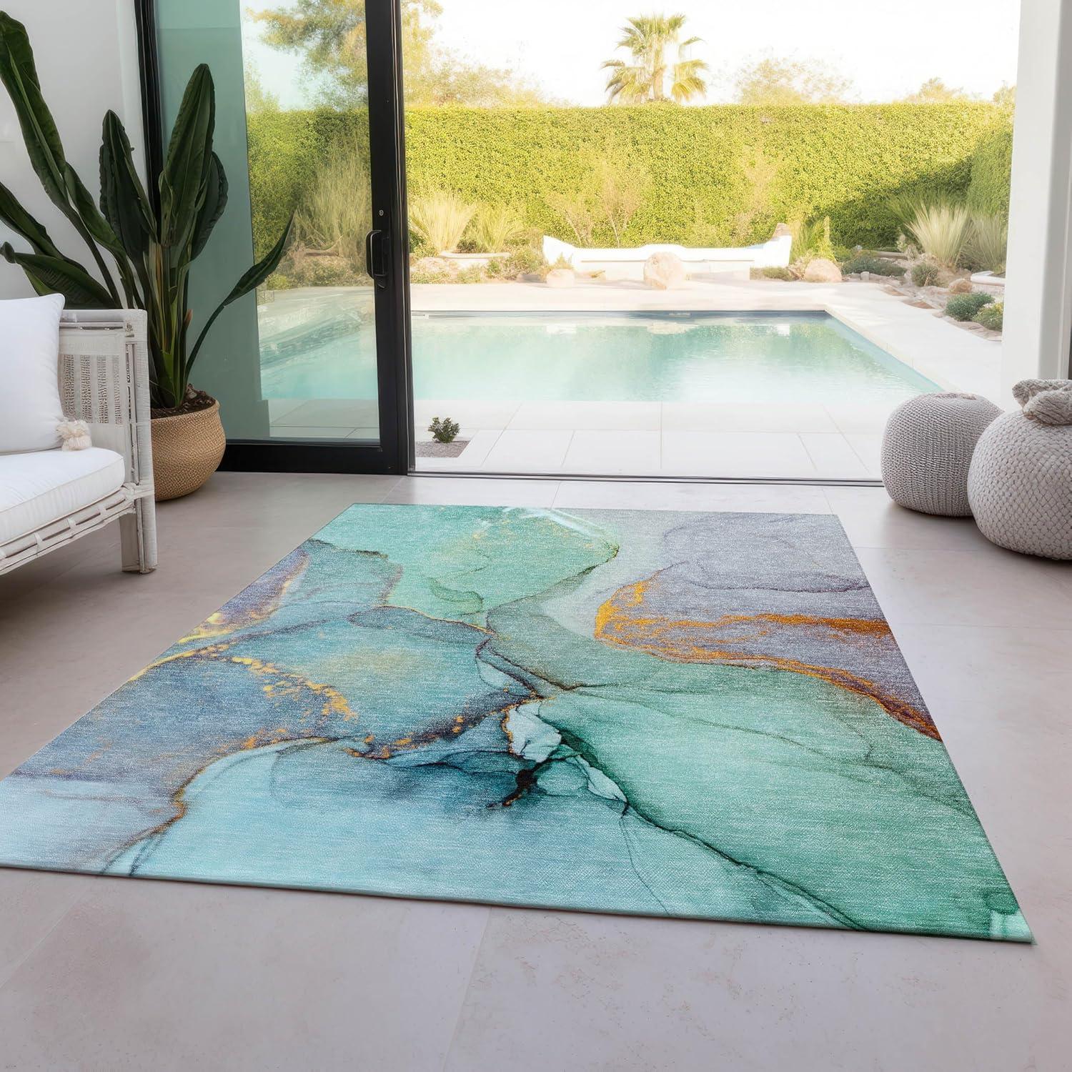 Addison Rugs Chantille ACN506 Teal 8' x 10' Indoor Outdoor Area Rug, Easy Clean, Machine Washable, Non Shedding, Bedroom, Living Room, Dining Room, Kitchen, Patio Rug