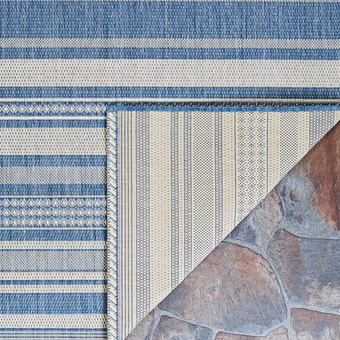 Champagne and Blue Striped 5' x 7' Flat Woven Area Rug