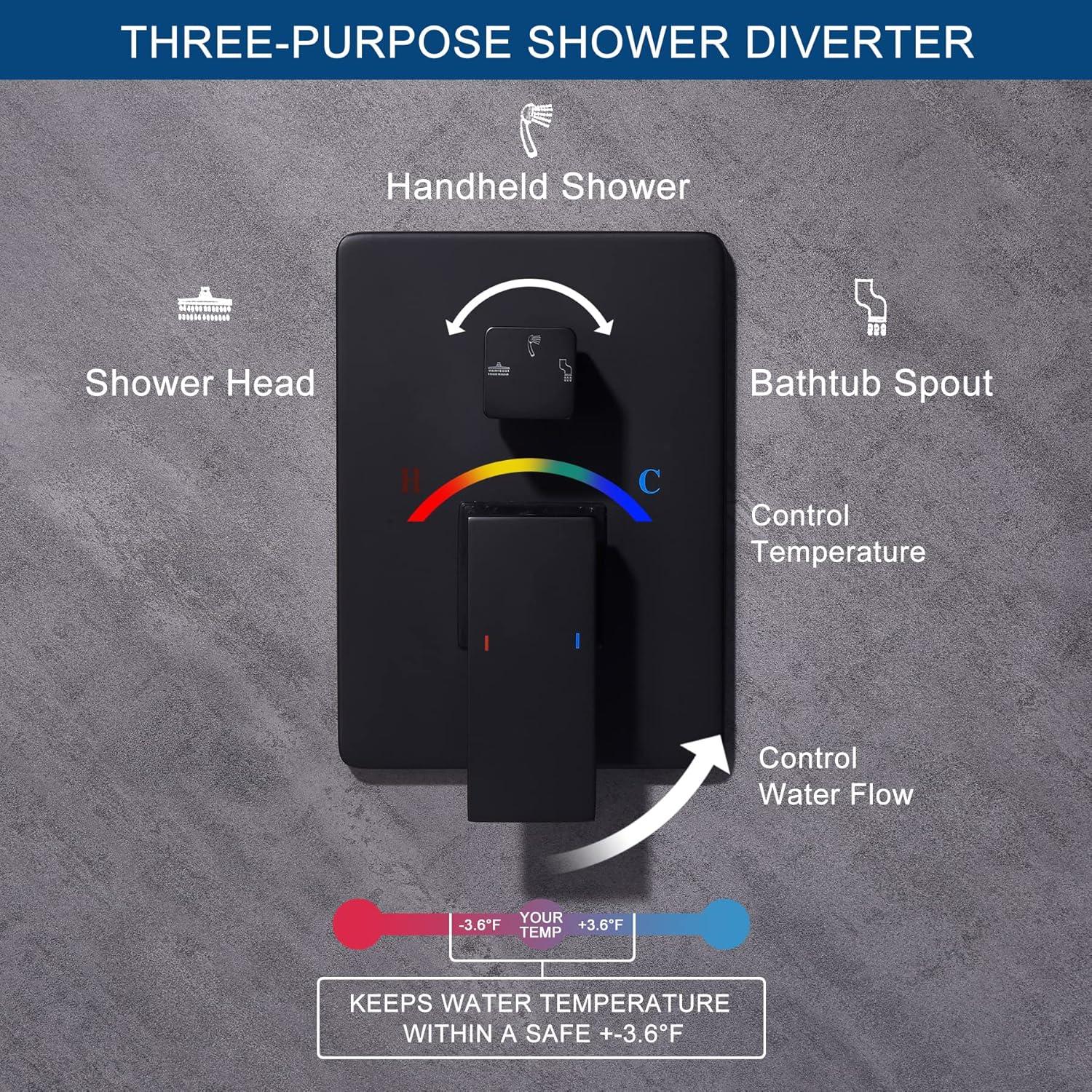 Bathroom Shower Faucet Set, 10 Inch Rainfall Shower Head With Handheld Combo, Wall Mounted Shower System Shower Fixtures With Pressure-Balanced Valve,