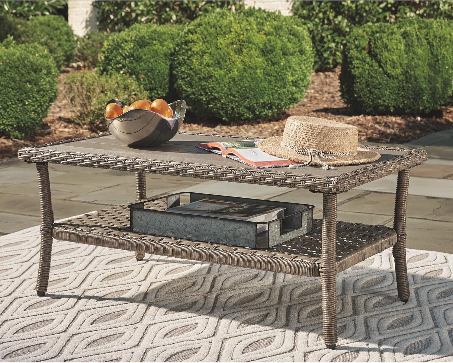 Outdoor Wicker Aluminum Base Light Brown Medium Coffee Table Garden Patio Furniture