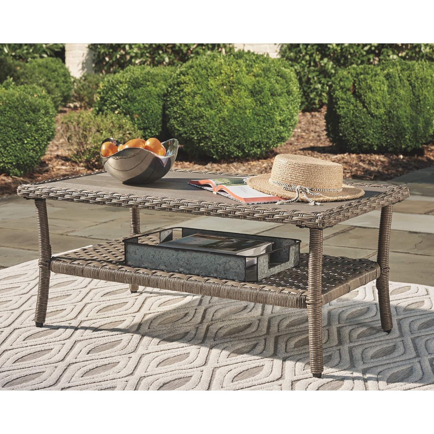 Outdoor Wicker Aluminum Base Light Brown Medium Coffee Table Garden Patio Furniture