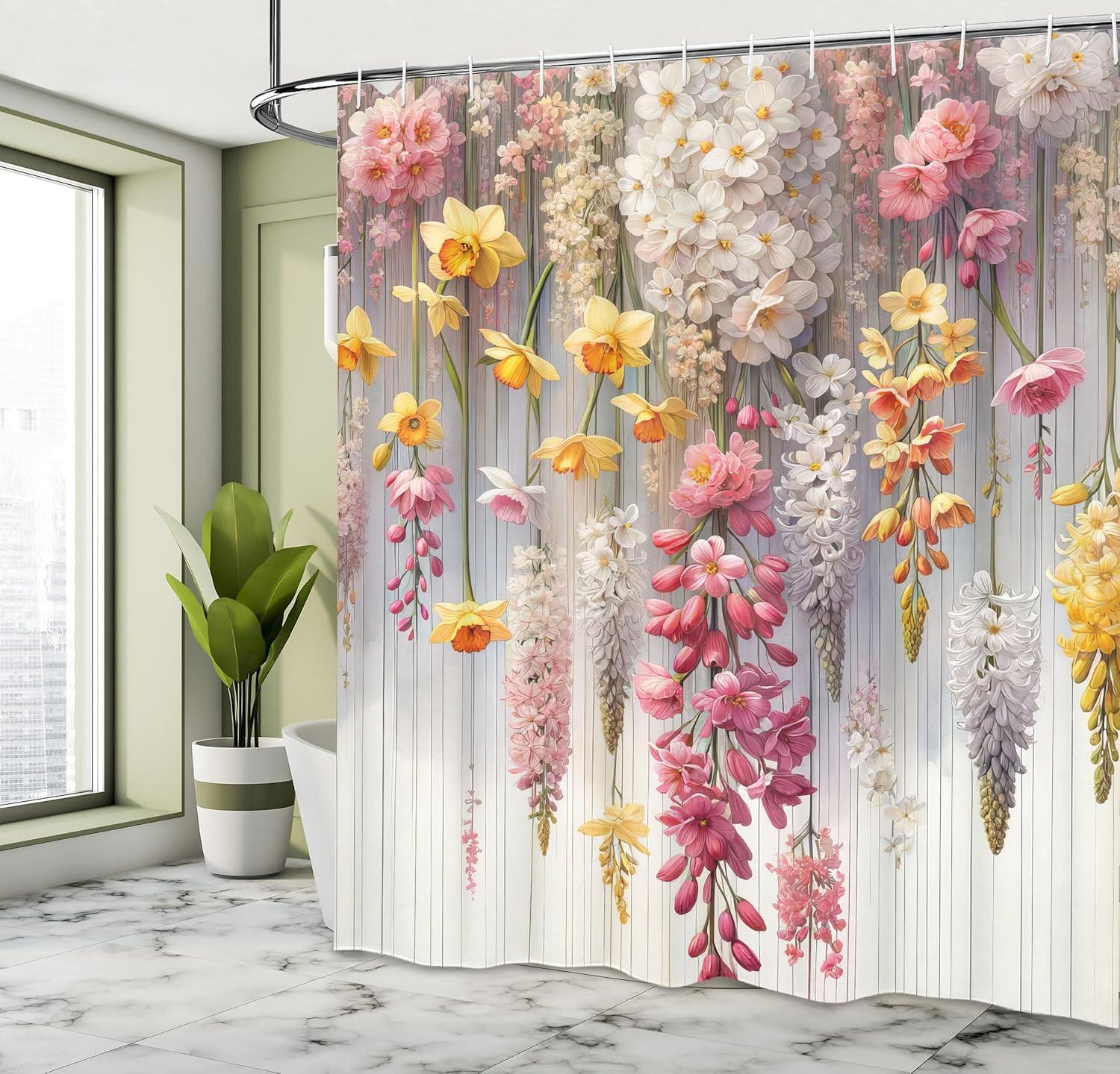 Ambesonne Spring Shower Curtain, Farmhouse Dreamy Lavenders, 69"Wx70"L, Mustard Dried Rose Pearl