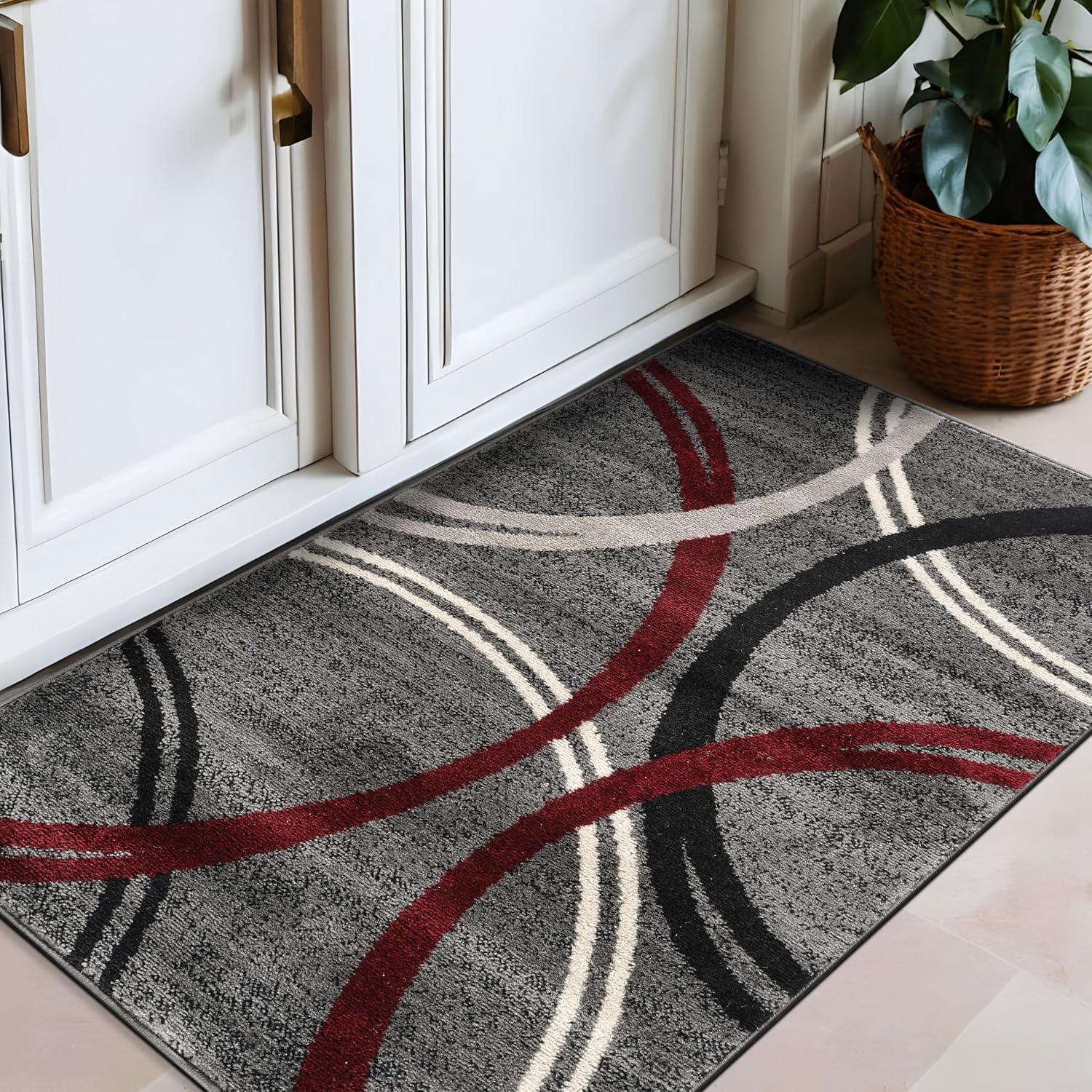 World Rug Gallery Contemporary Abstract Circles Design Area Rug - RED 2'7"x4'