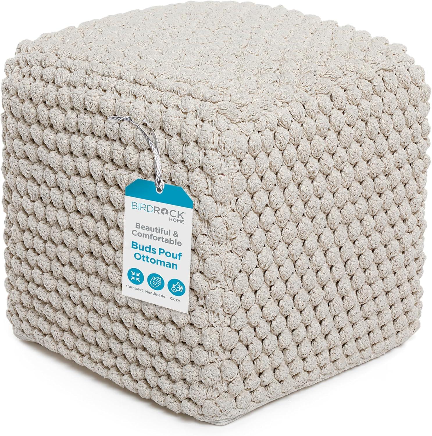 BIRDROCK HOME Bud Pouf Foot Stool Ottoman - Natural