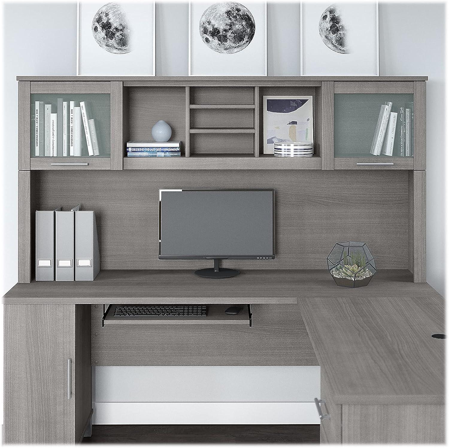 Bush Furniture Somerset 72in 2-Door Hutch with Cubbies in Platinum Gray Finish - fits on 72W L Desk or 72W Office Desk (sold Separately)