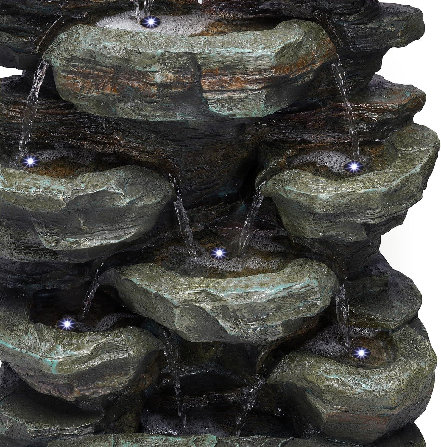 Gray Stone 39" Solar Powered Tiered Rock Fountain with LED Lights