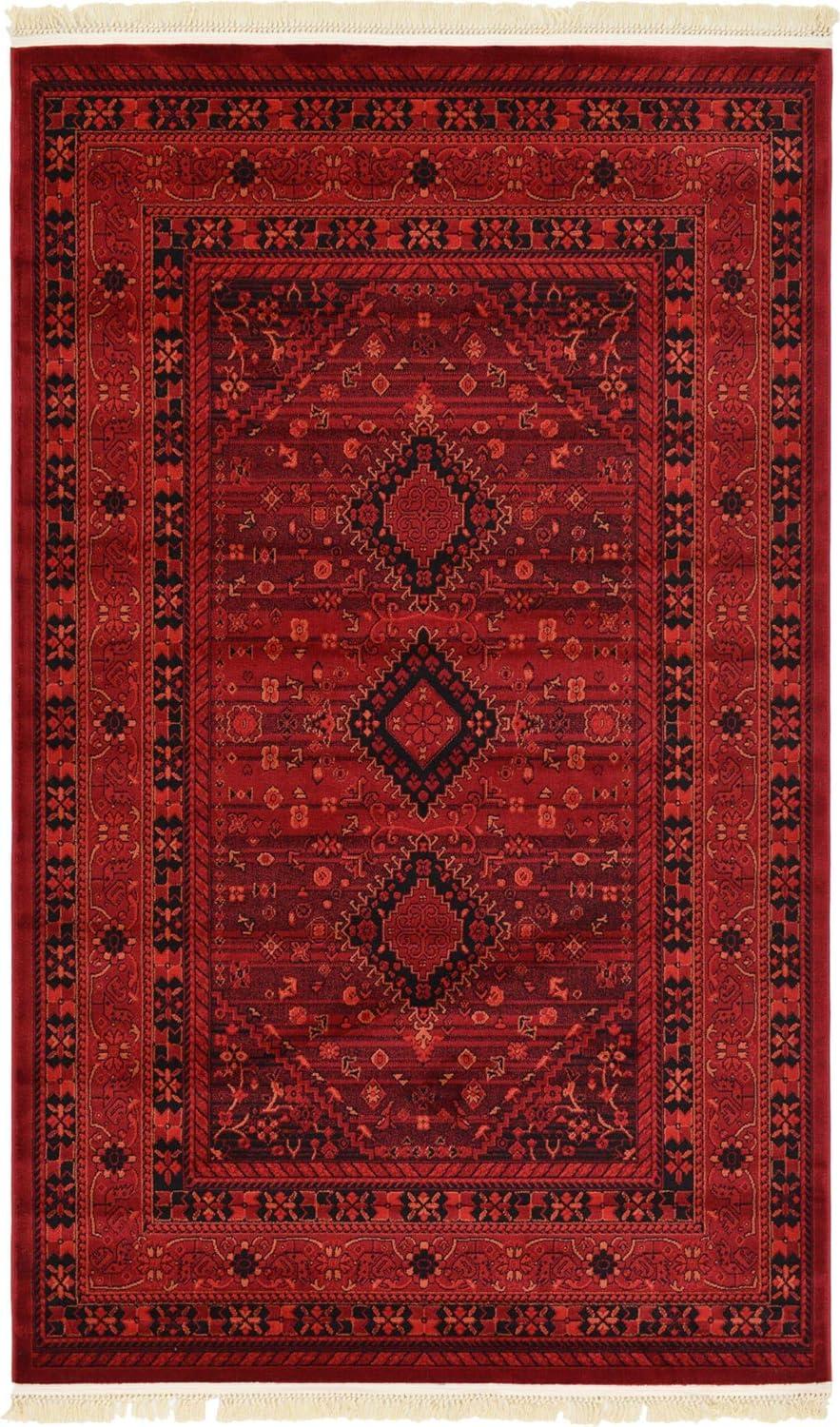 Red Geometric Synthetic 5' x 8' Stain-Resistant Area Rug