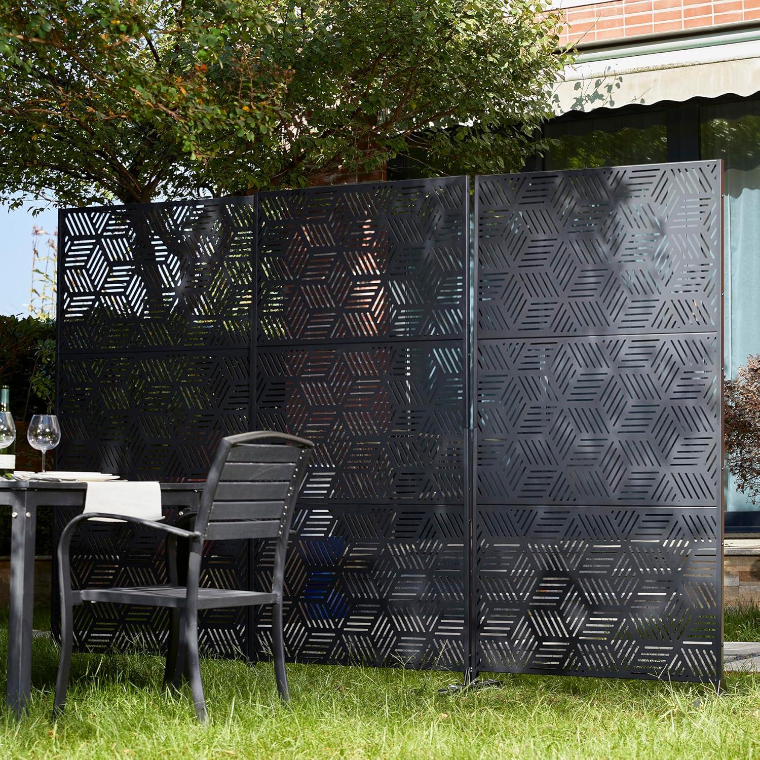 Glitzhome Geometric Privacy Screen Fence Panel Room Divider with Riser Feet