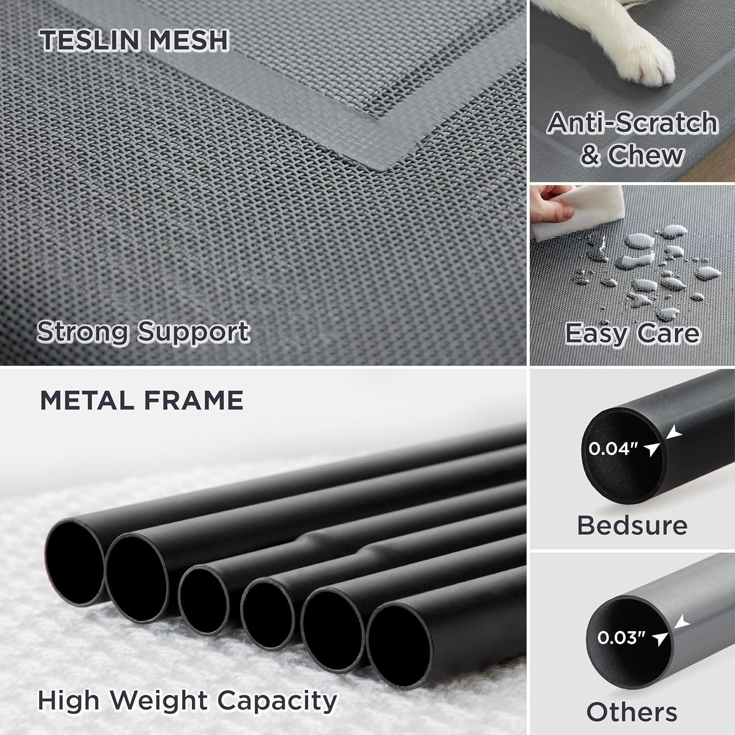 Bedsure Outdoor Elevated Dog Bed Large Sized Dog, Portable Indoor & Outdoor Cooling Raised Cot Pet Hammock Bed with Skid-Resistant Feet, Frame with Breathable Mesh, Grey, 49 inches