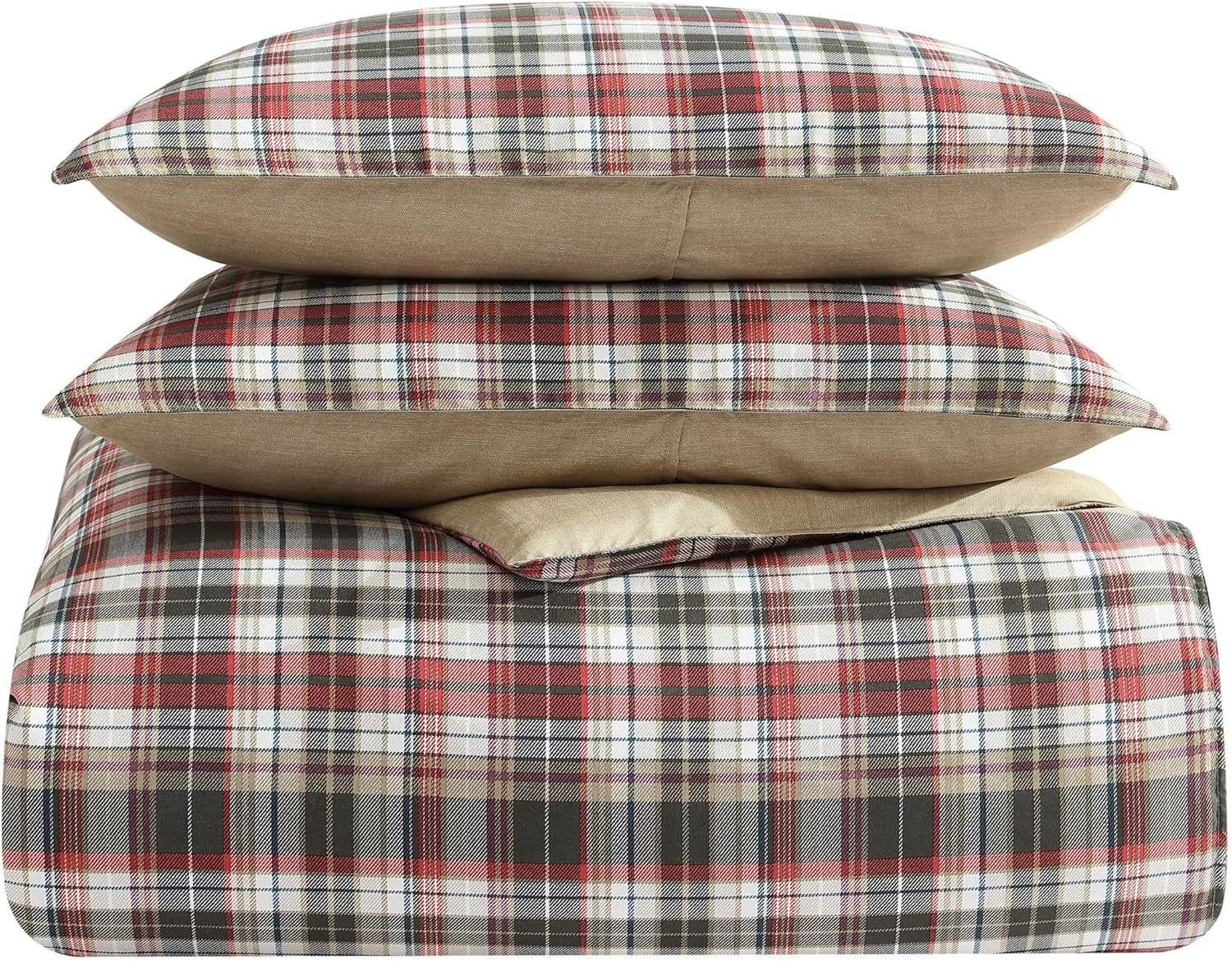 Eddie Bauer Astoria Plaid 100% Microfiber Duvet Set Red