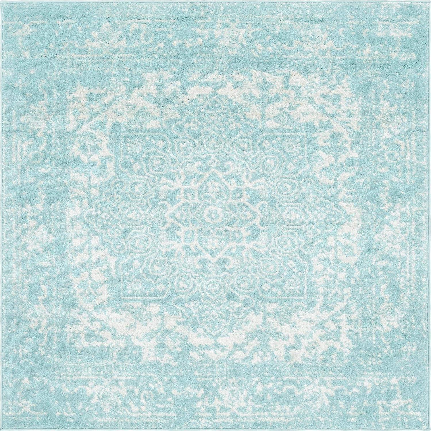 Aqua Medallion Square Synthetic Easy Care Rug