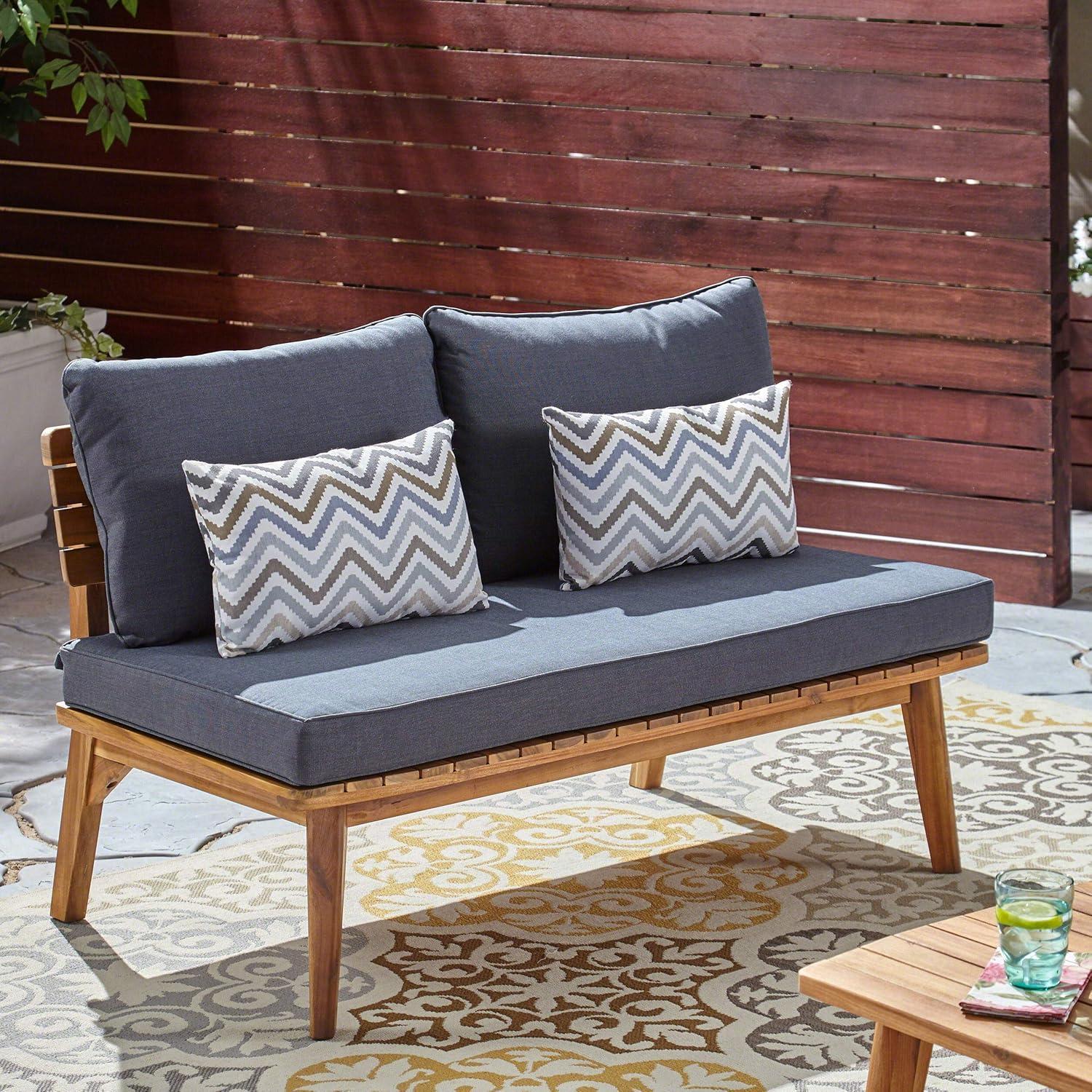 Boyle Outdoor Acacia Wood Loveseat, Teak and Gray