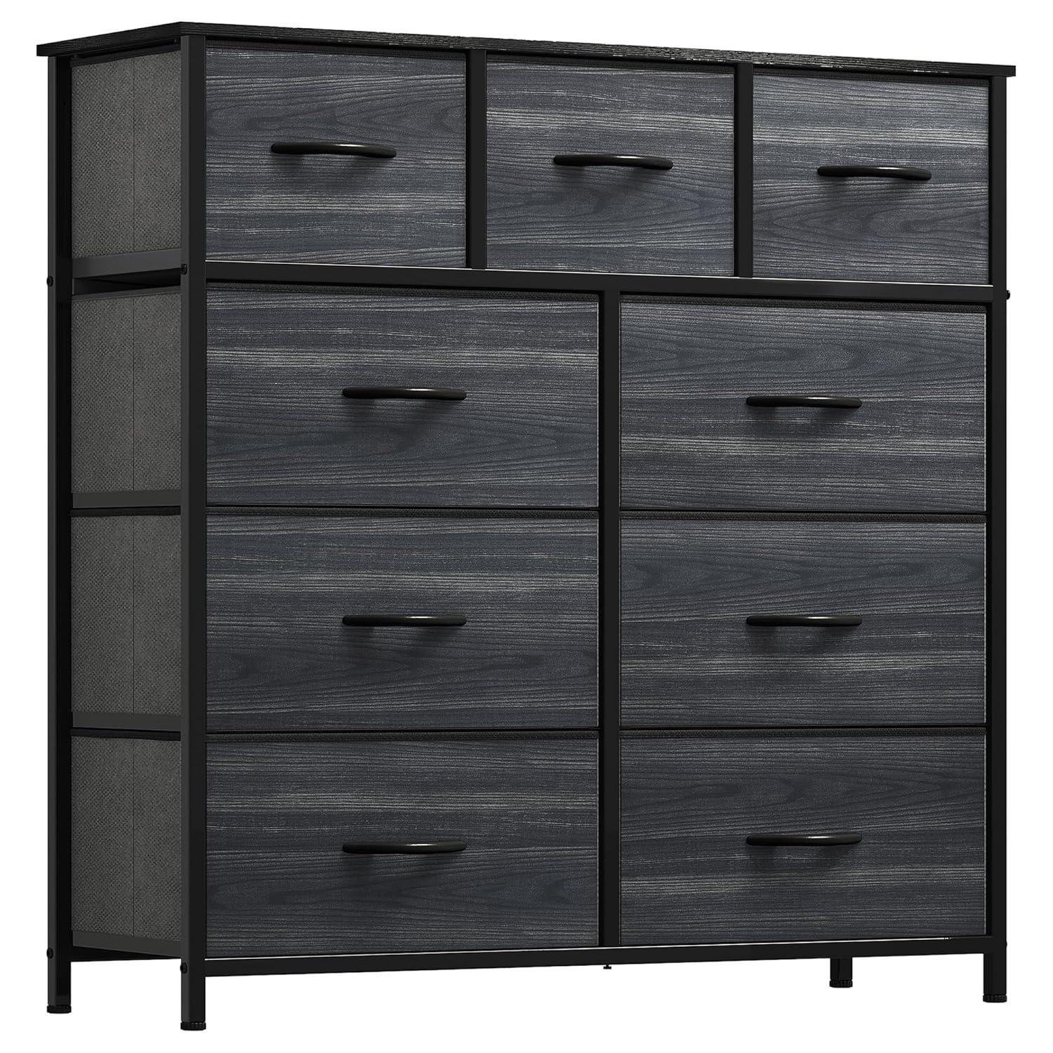 SYTHERS Dresser for Bedroom with 9 Drawers, Fabric Dresser Storage Organizer Unit with Fabric Bins, Fabric Dresser for Living Room, Closet, Hallway, Dark Gray