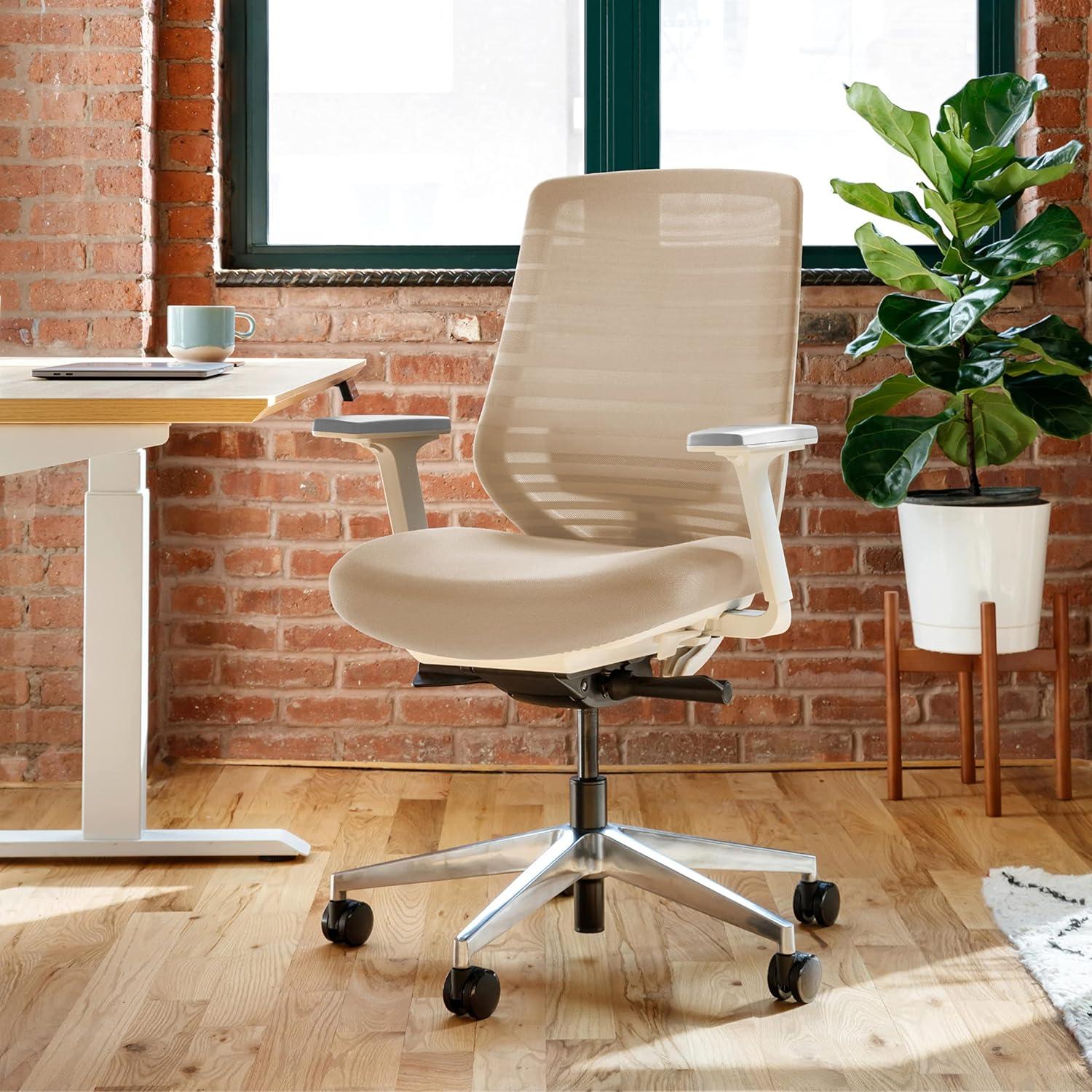 Sand and White Ergonomic Mesh Swivel Task Chair