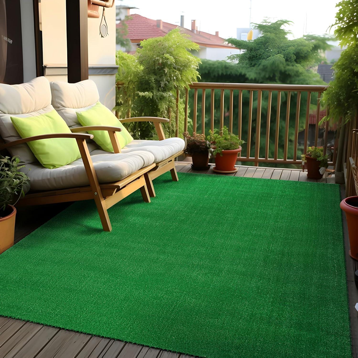 World Rug Gallery Artificial Turf Solid Grass Indoor Outdoor Area Rug