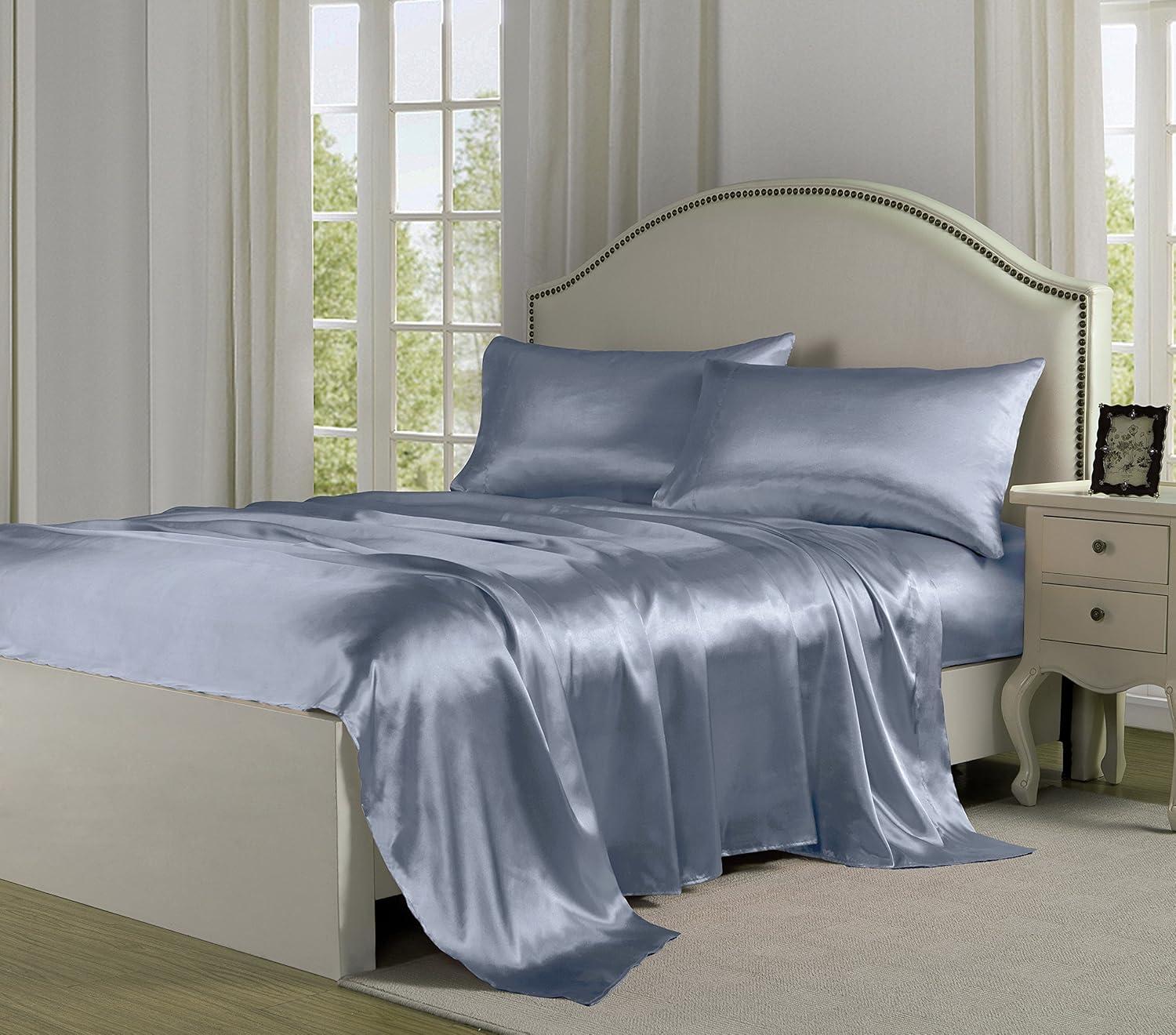Queen Satin Sheet Set Silver - Belles & Whistles