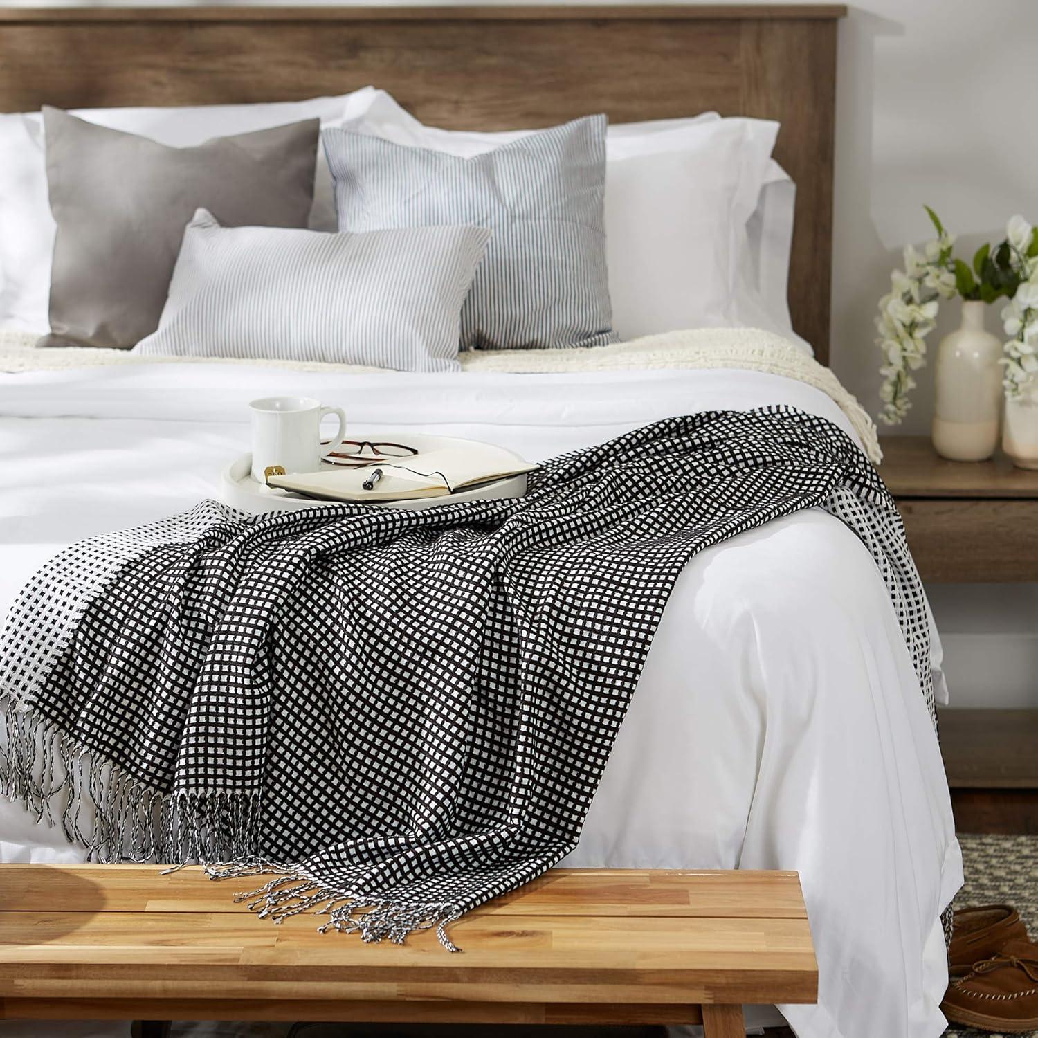 50"x60" Waffle Knit Throw Blanket Black/White - Design Imports: Midweight, Hypoallergenic, Machine Washable