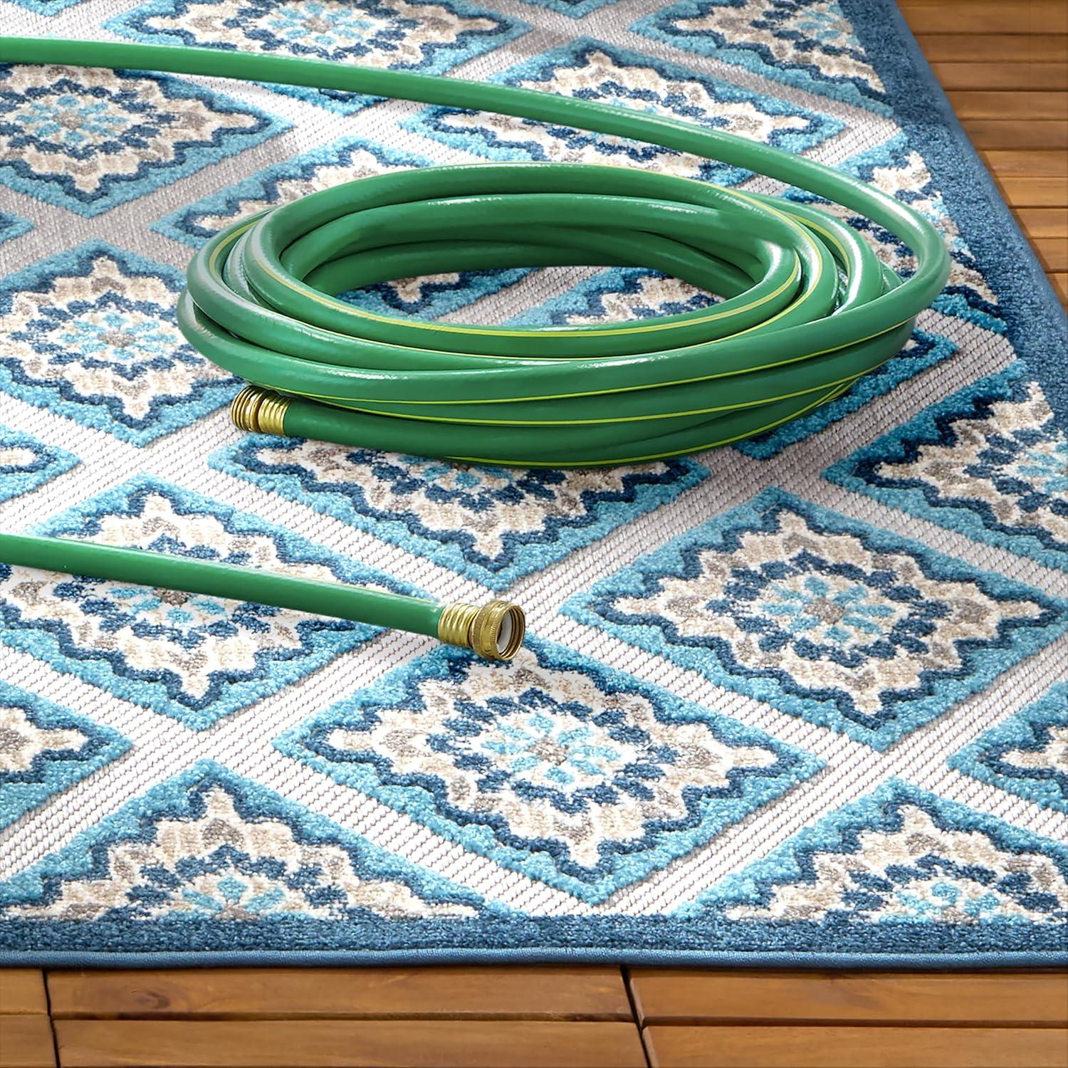 TOWN & COUNTRY EVERYDAY Brooks Retro Geo Outdoor Rug Blue Multi