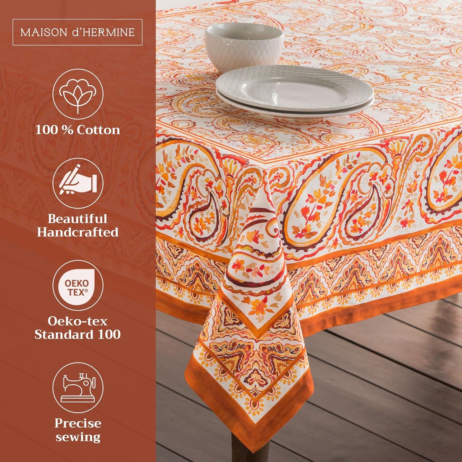 Maison d' Hermine Palatial Paisley 100% Cotton Tablecloth for Kitchen Dining Tabletop Decoration Parties Weddings (Square, 60 Inch by 60 Inch).