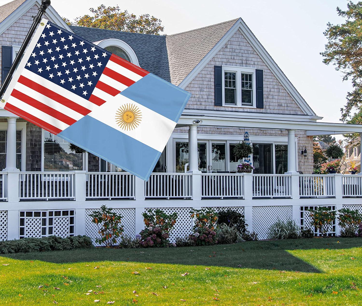 3×5 FT Argentina USA Flag, Large 150D America Argentine Outdoor Banner,Double Side Printing Decor For Patio Garden With Brass Gromment