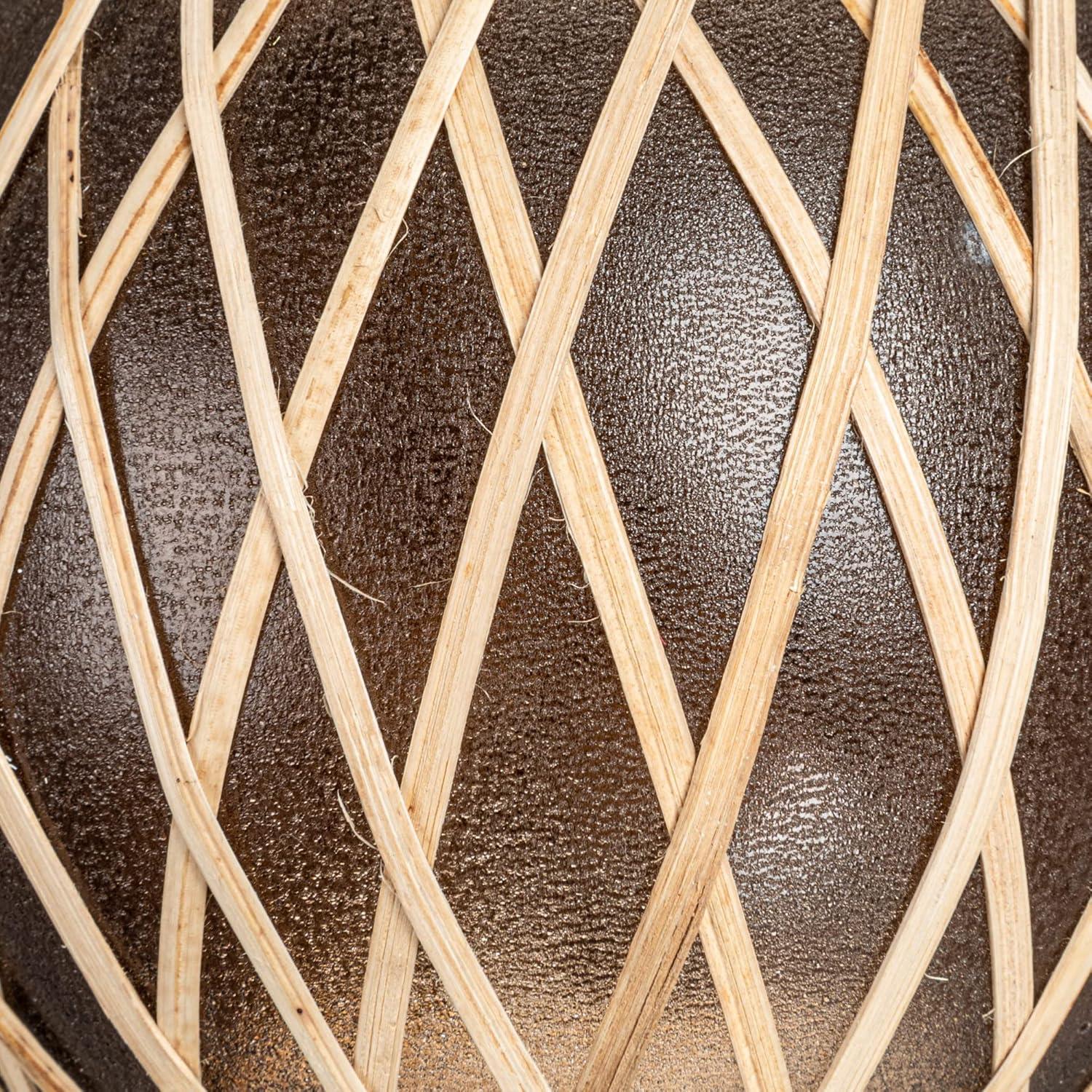 Storied Home Glass Votive Holder with Woven Rattan Sleeve, Brown and Natural