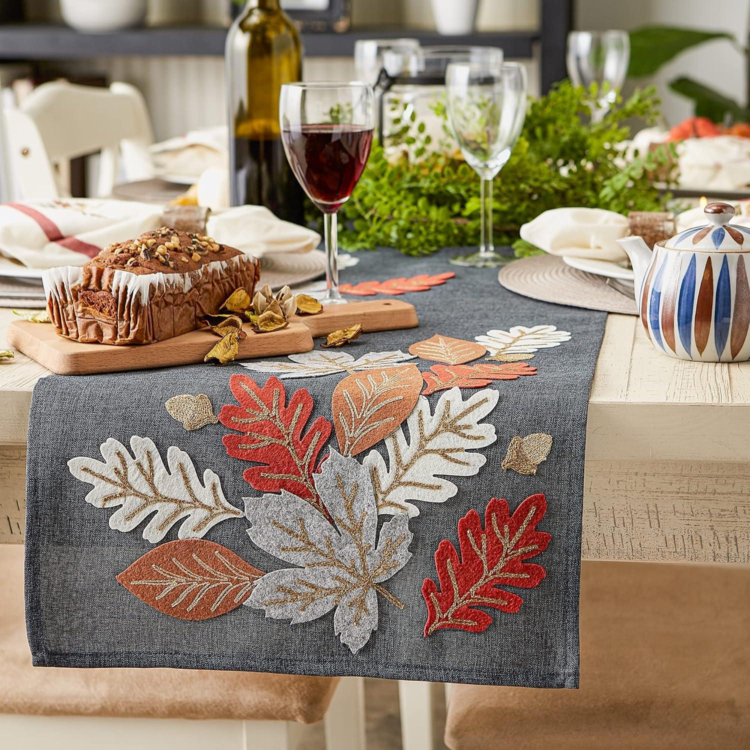 Autumn Leaves Embroidered Table Runner 14x70