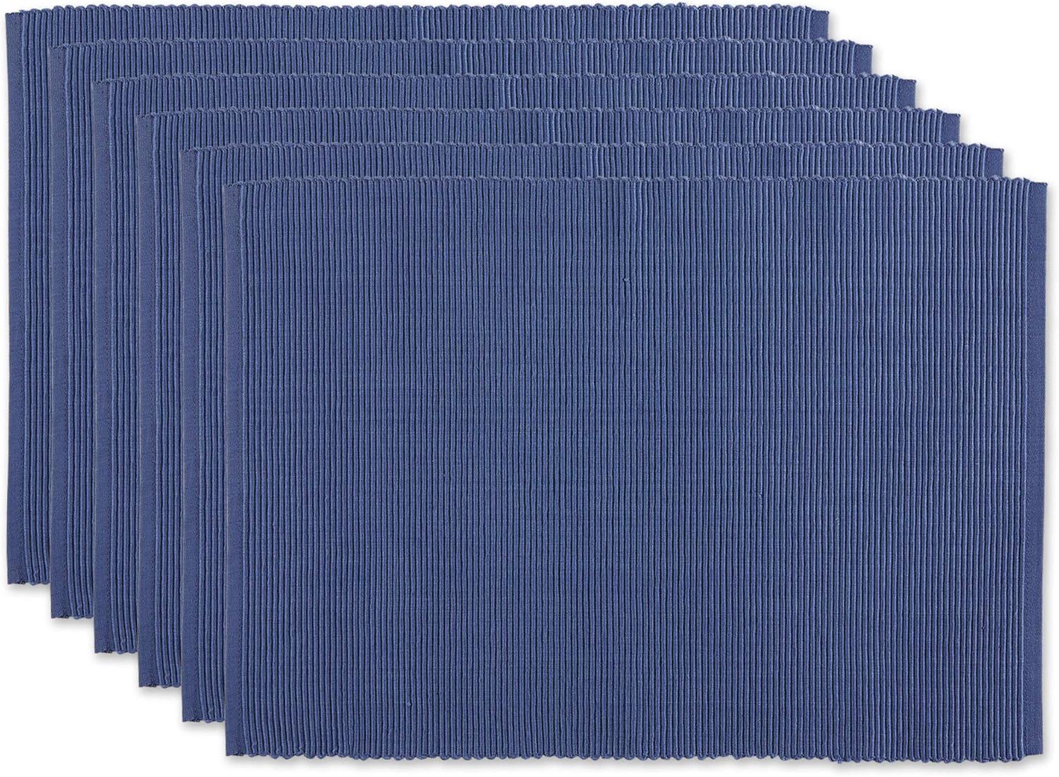 French Blue Cotton Ribbed Rectangular Placemats, Set of 6