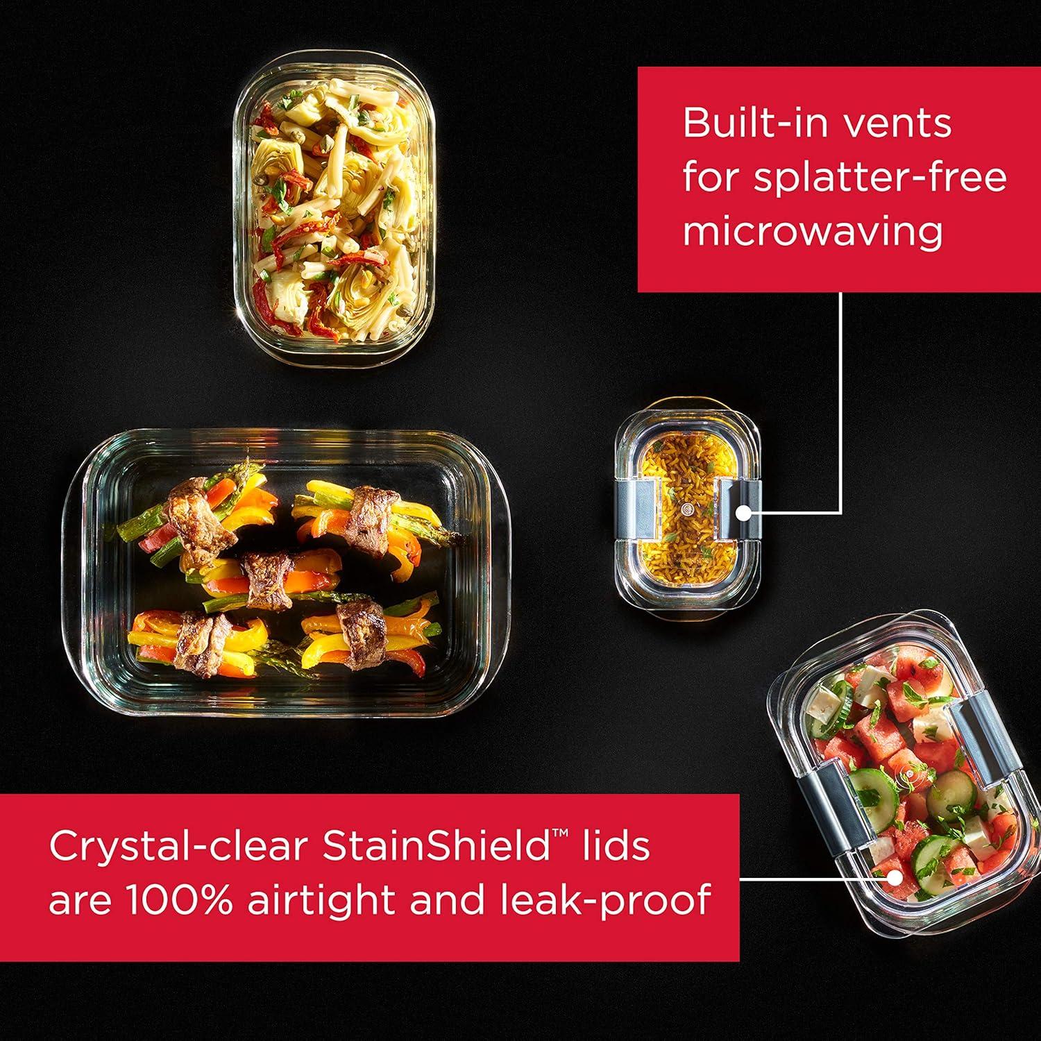 Clear Glass Rectangular Food Storage Containers with Latch Lids, 8-Cup, Set of 2