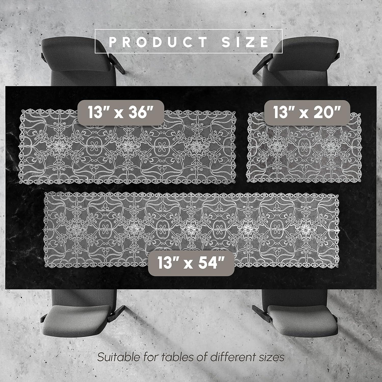 Elegant Comfort Embroidered Ingrid Table Runner, Lace-Style Dresser Scarf for Home and Dining Room, Decorative Tabletop Accent for Kitchen, Indoor, and Outdoor Use, 16 X 20 Inches, White